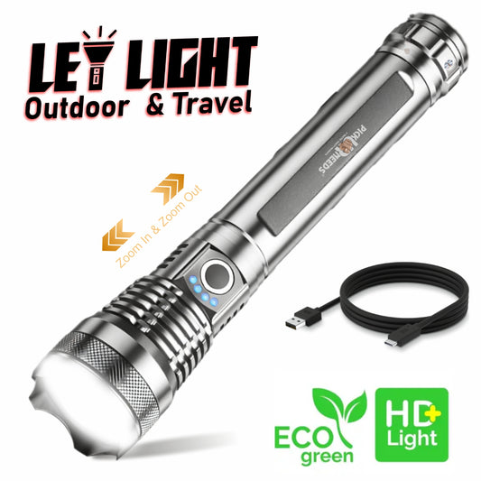 Pick Ur Needs High Power Rechargeable LED Flashlight Torch Zoomable Focus 5 Lighting Modes Type-C Fast Charging Long-Range Search Torch 4000mAH Battery for Outdoor, Camping & Emergency