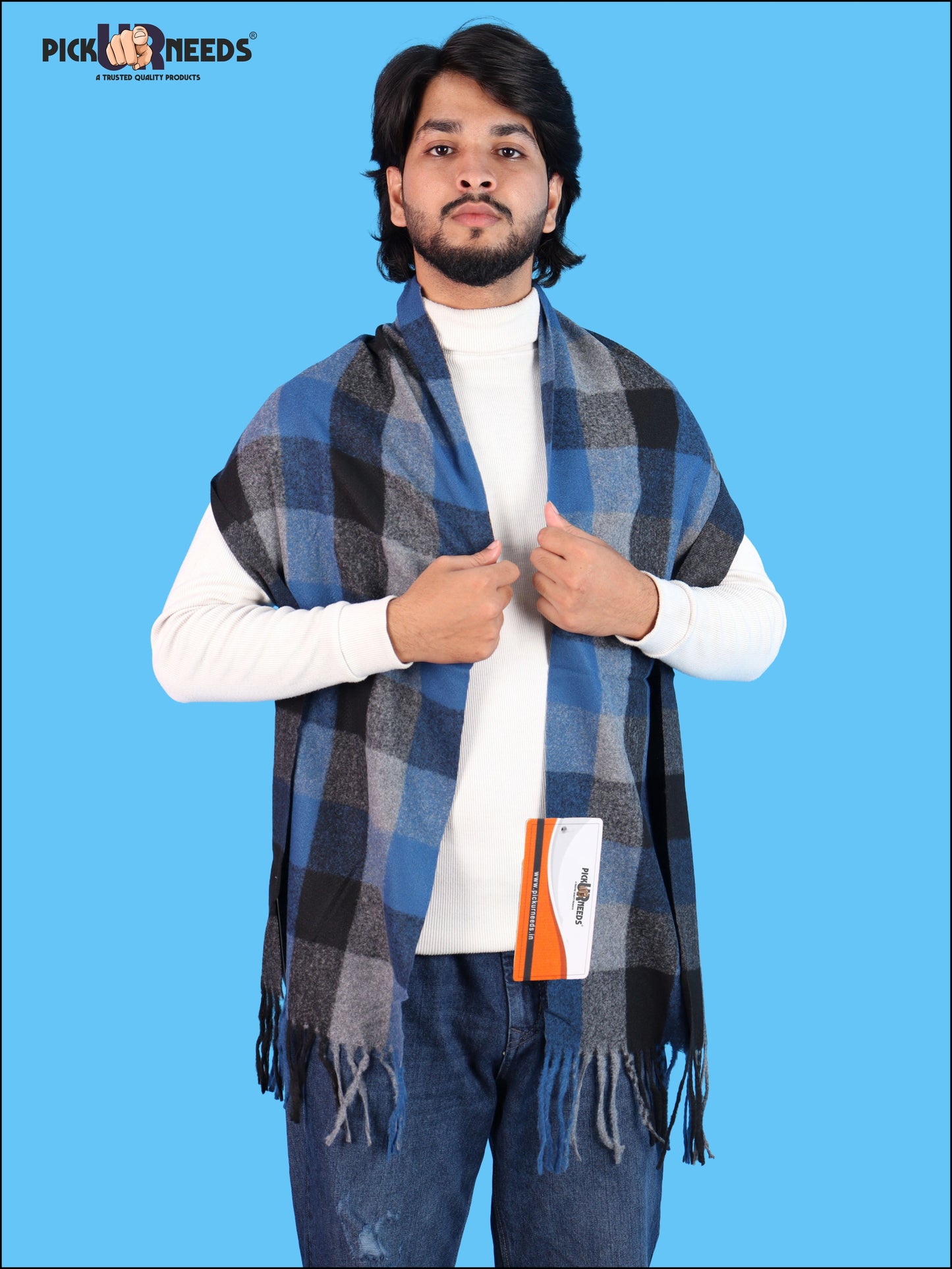 Pick Ur Needs Men’s Winter Muffler Shawl Soft Warm Checkered Scarf with Fringes  Stylish Neck Wrap for Men & Boys  Winter Wear Accessory