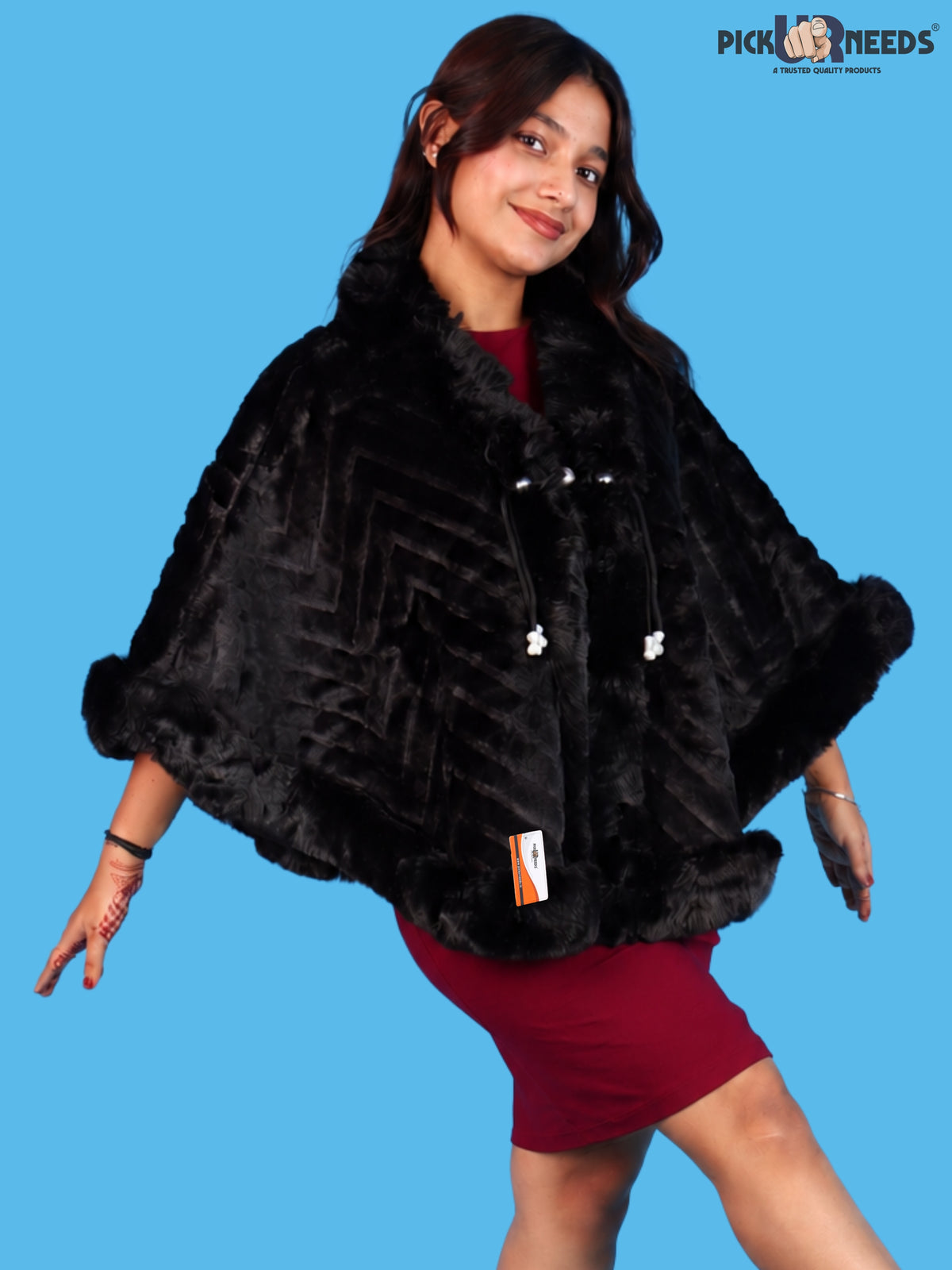 Pick Ur Needs Elegant Faux Fur Womens Shrug with Plush Collar,Soft Warm Winter Cape Poncho, Stylish Fluffy Shoulder Wrap for Ladies & Girls