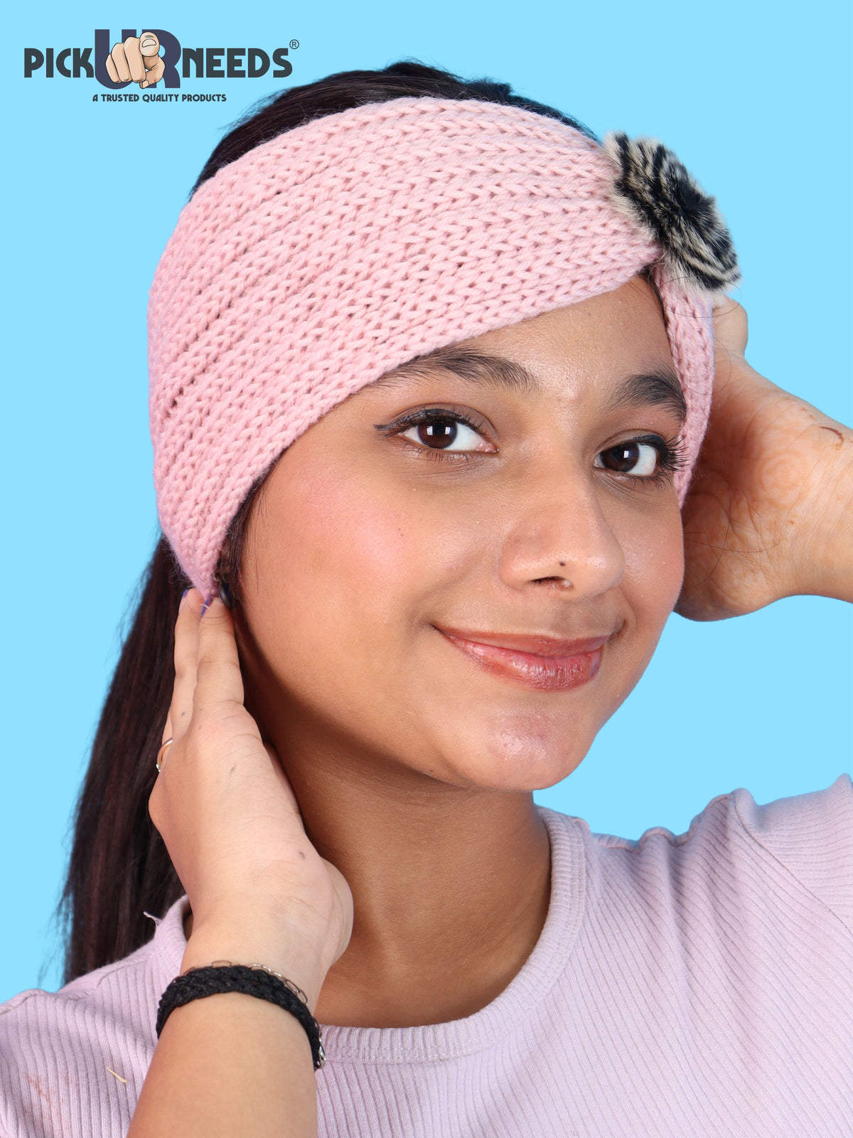 Pick Ur Needs Women & Girls Winter Earmuff Headband Kanpatti with Flower Design Soft Knitted Warm Ear Cover
