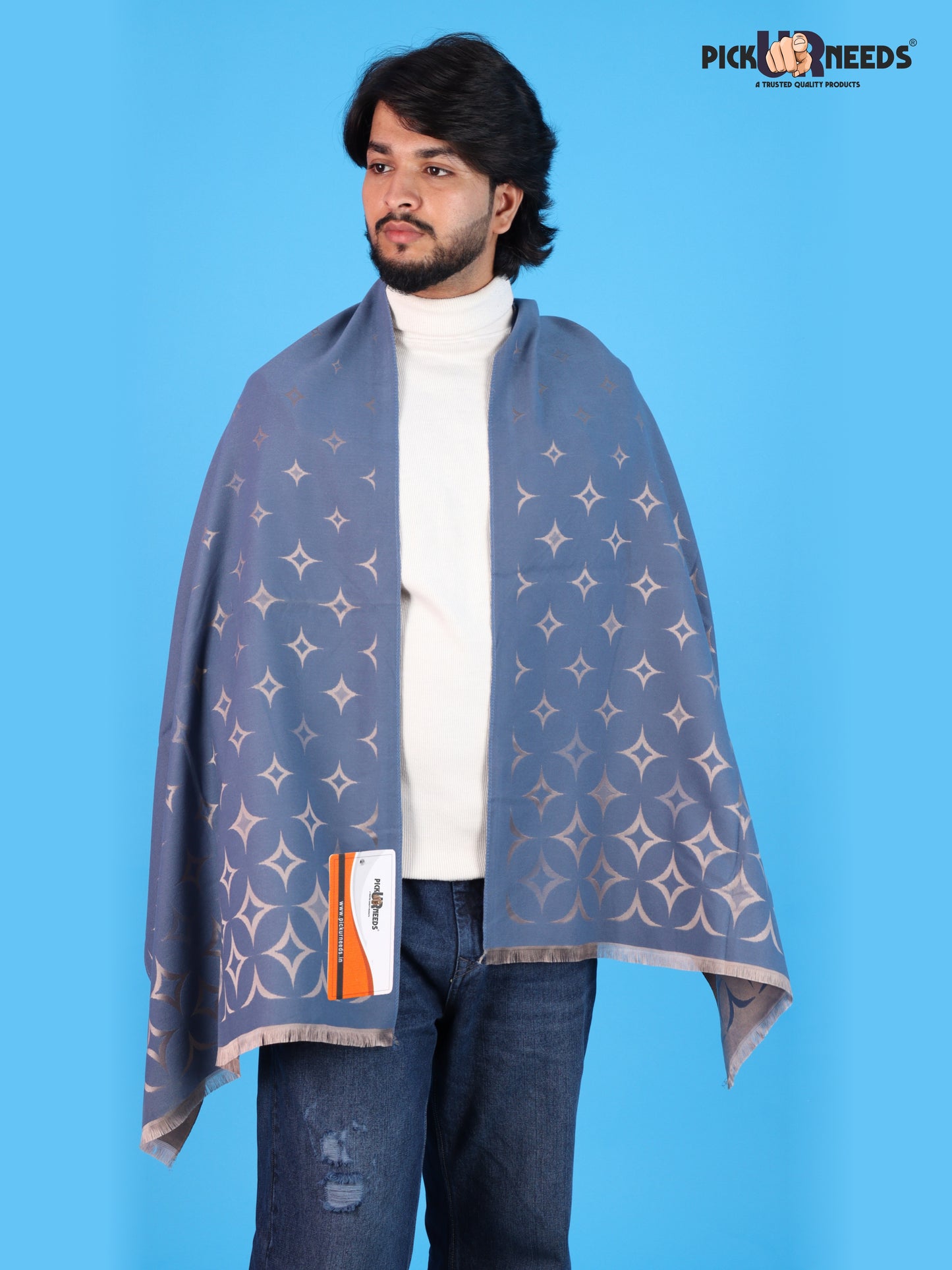 Pick Ur Needs Mens 2-in-1 Reversible Shawl Stylish Printed Winter Shawl for Boys Soft Warm Woolen Stole Premium Large Winter Wrap