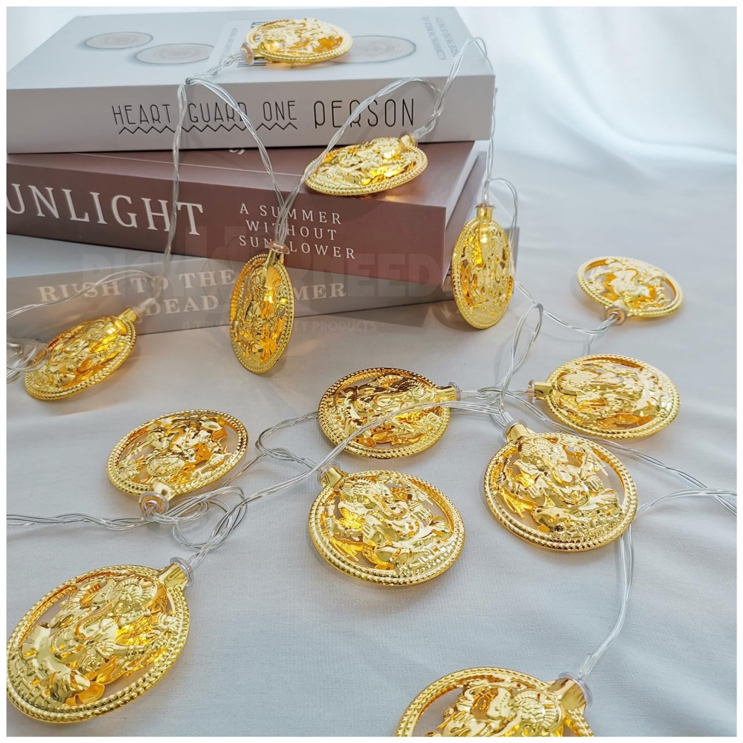 Pick Ur Needs Ganesh Ji Diwali String Metal Hanging Lights, Warm White Round 3D Curtain Lights for Window, Wall, Door, Party, Festival Décor, Home Office Decoration