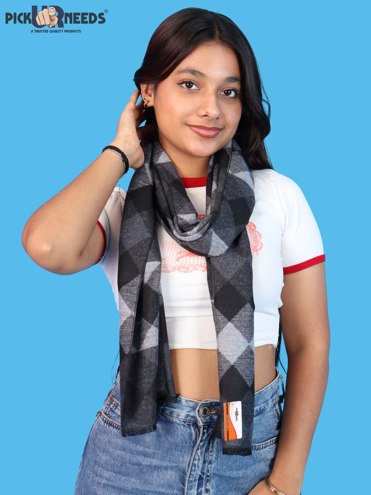 Pick Ur Needs Women & Girls Soft Woolen Checkered Muffler Warm Winter Neck Scarf with Stylish Checked Pattern