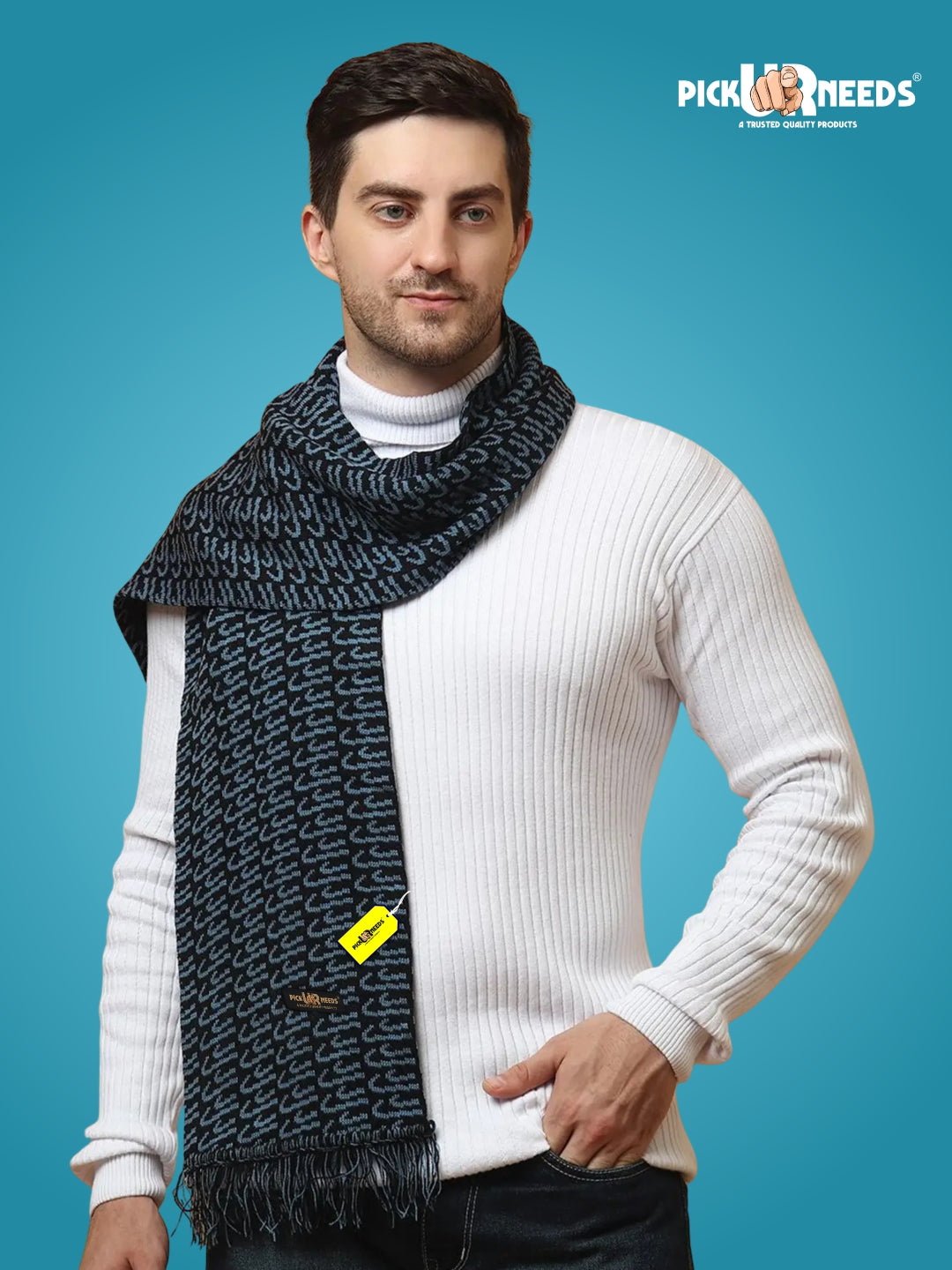 Pick Ur Needs Premium Winter Knit Muffler for Men Soft Woolen Neck Scarf with Stylish Pattern Warm & Comfortable Winter Wear for Outdoor & Casual Use