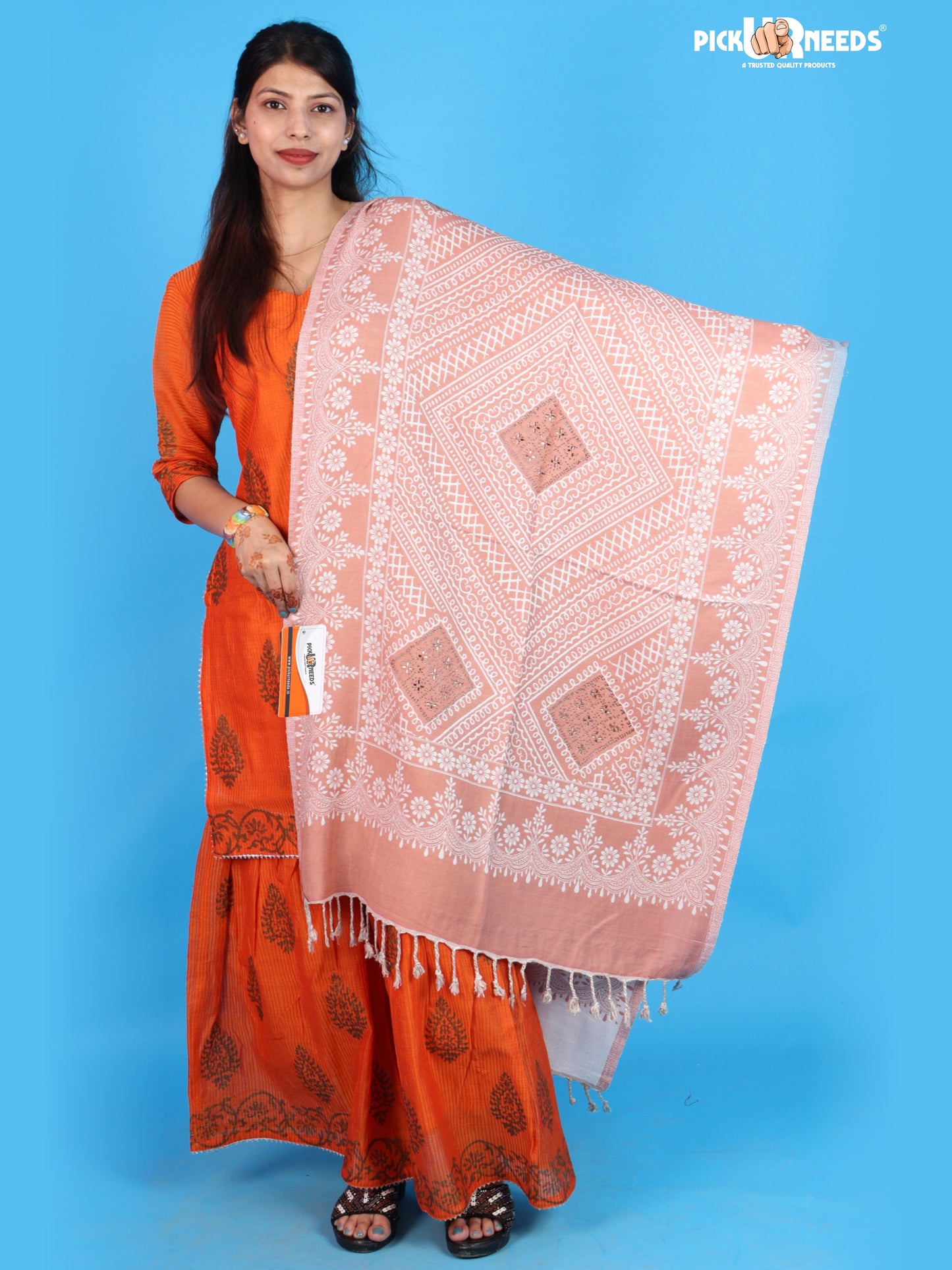 Pick Ur Needs Womens Elegant Embroidered Pattern Shawl Statement Wrap with Artistic Motif Work & Fringe Detailing Girls Stole for Ethnic and Casual Styling