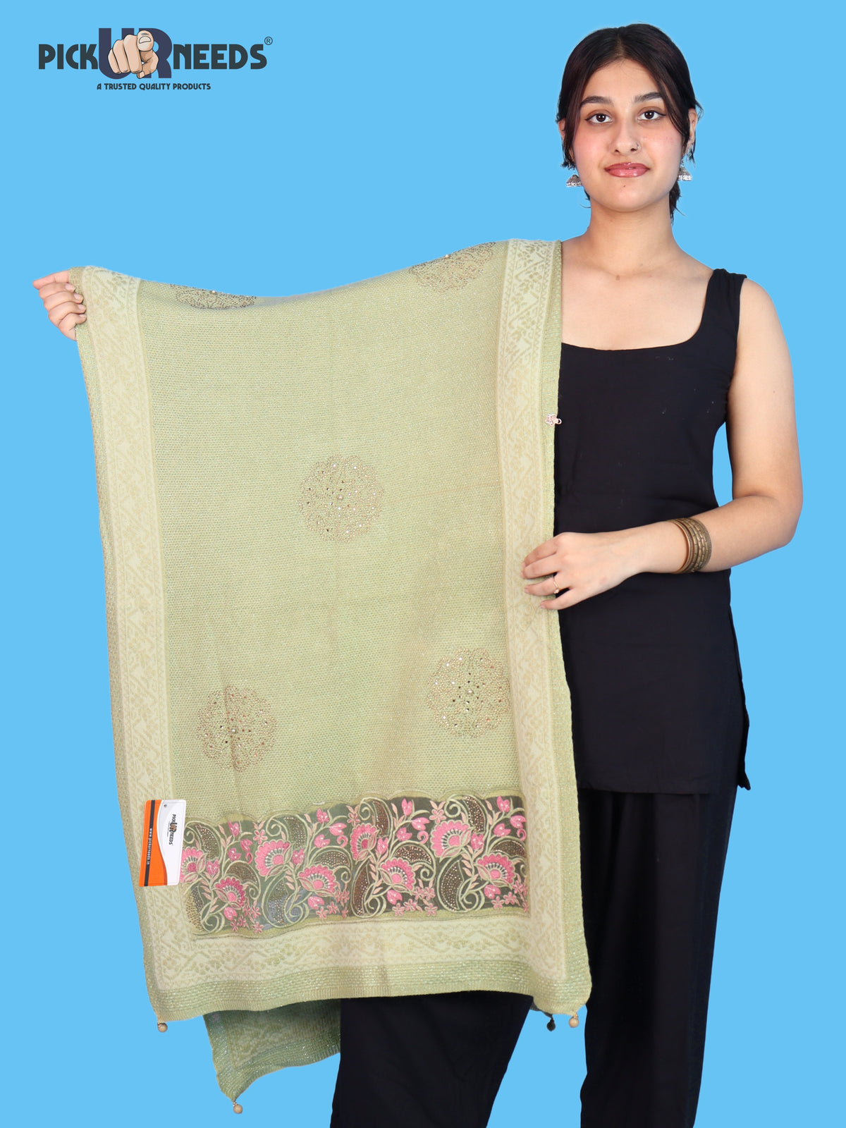 Pick Ur Needs Women Winter Shawl with Net Work Border Shrug & Poncho Style Elegant Winter Wear for Party