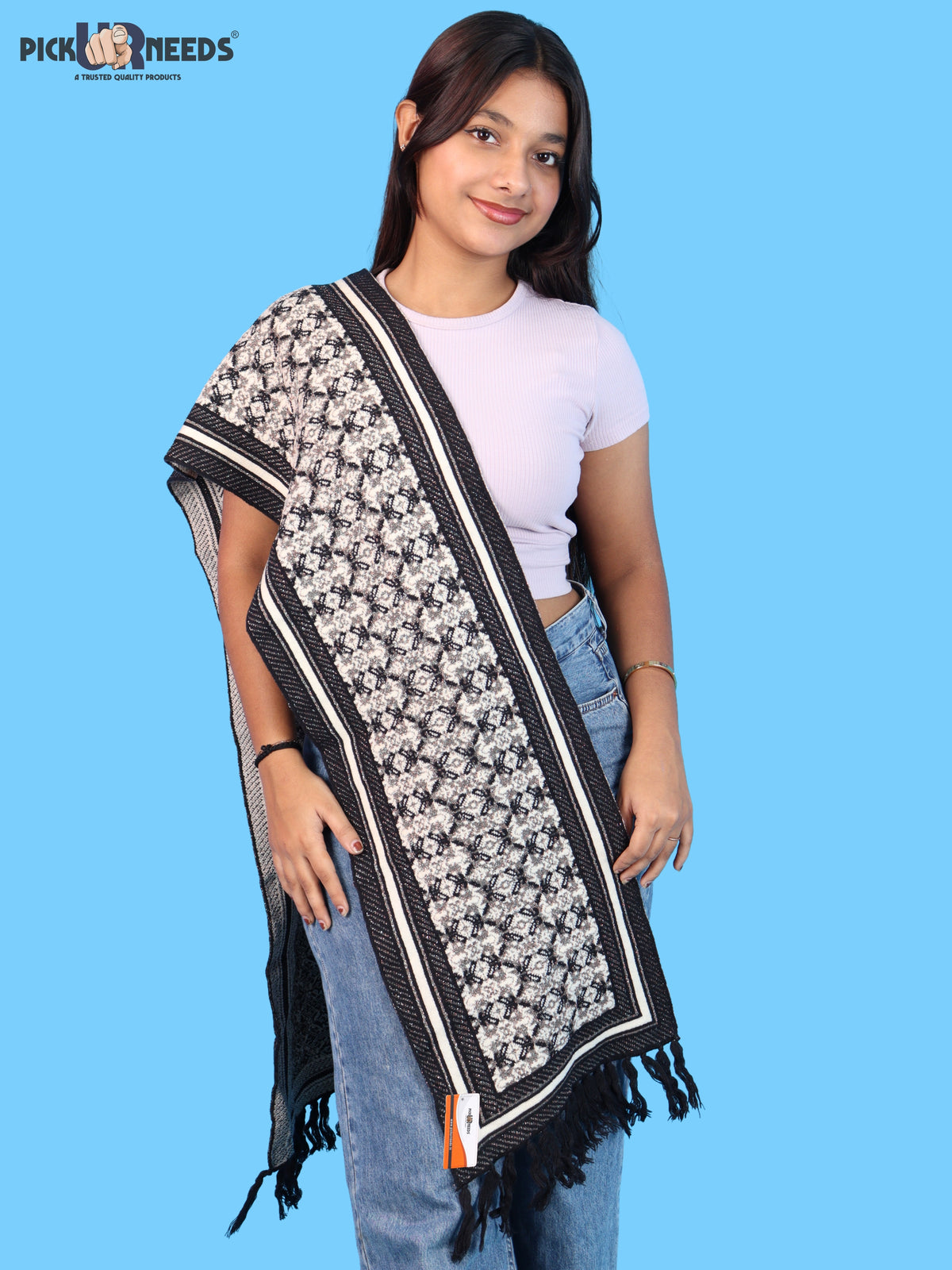Pick Ur Needs Womens & Girls Super Soft Knitted Woolen Muffler Warm Winter Neck Scarf with Elegant Printed Design & Tassels