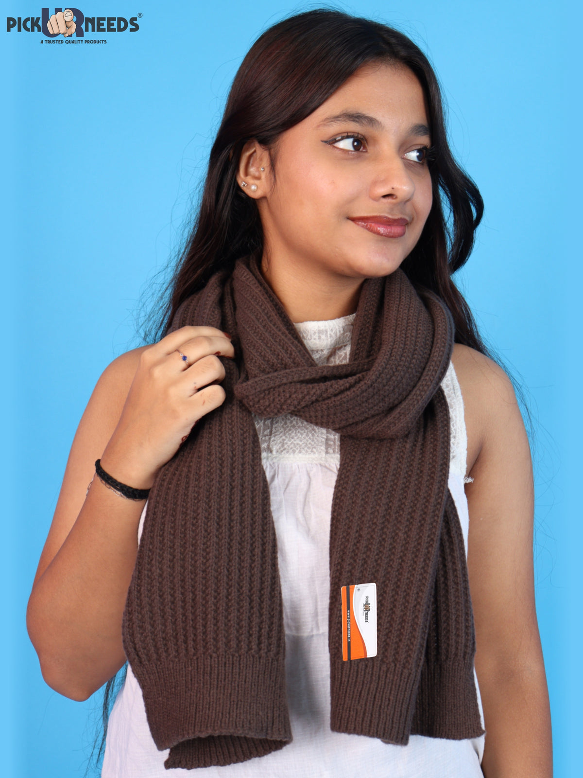 Pick Ur Needs Womens Stylish Knitted Muffler Scarf, Long Ribbed Knit Winter Neck Wrap, Soft Textured Cozy Scarf for Girls