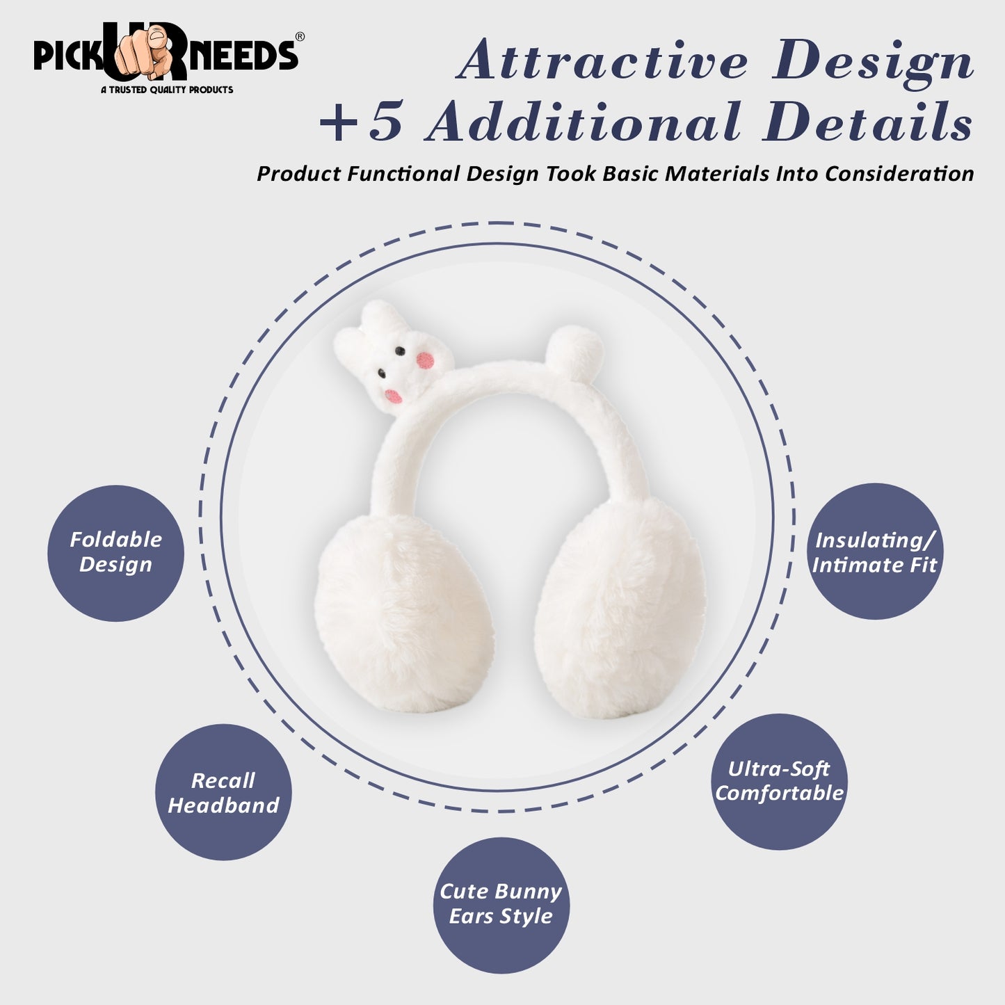 Pick Ur Needs Cute Bunny Ear Muffs for Women & Kids – Foldable Ultra-Soft Winter Earmuffs, Lightweight Plush Ear Warmers