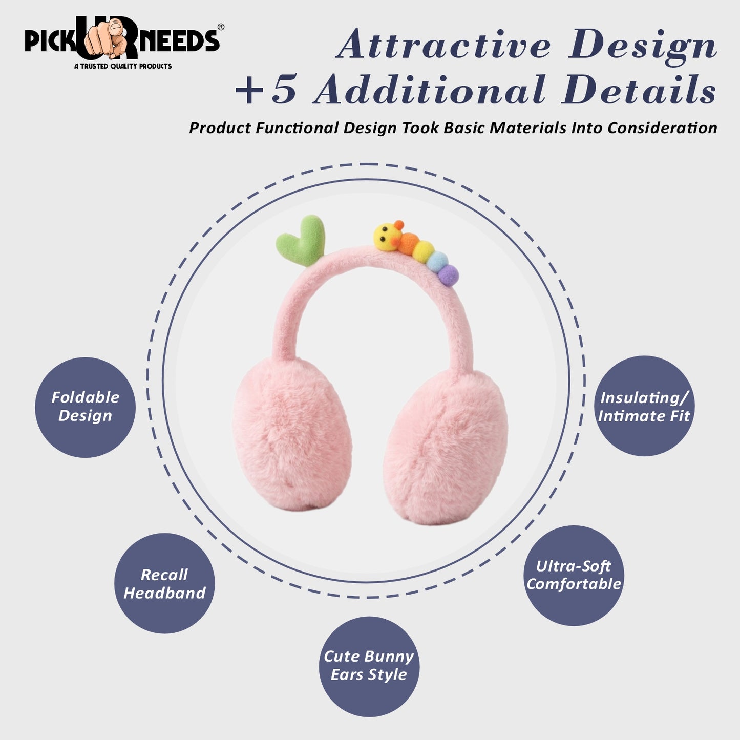 Pick Ur Needs Cute Caterpillar Ear Muffs for Women & Girls – Fluffy Plush Winter Earmuffs, Ear Warmers, Soft Cozy Outdoor Accessory