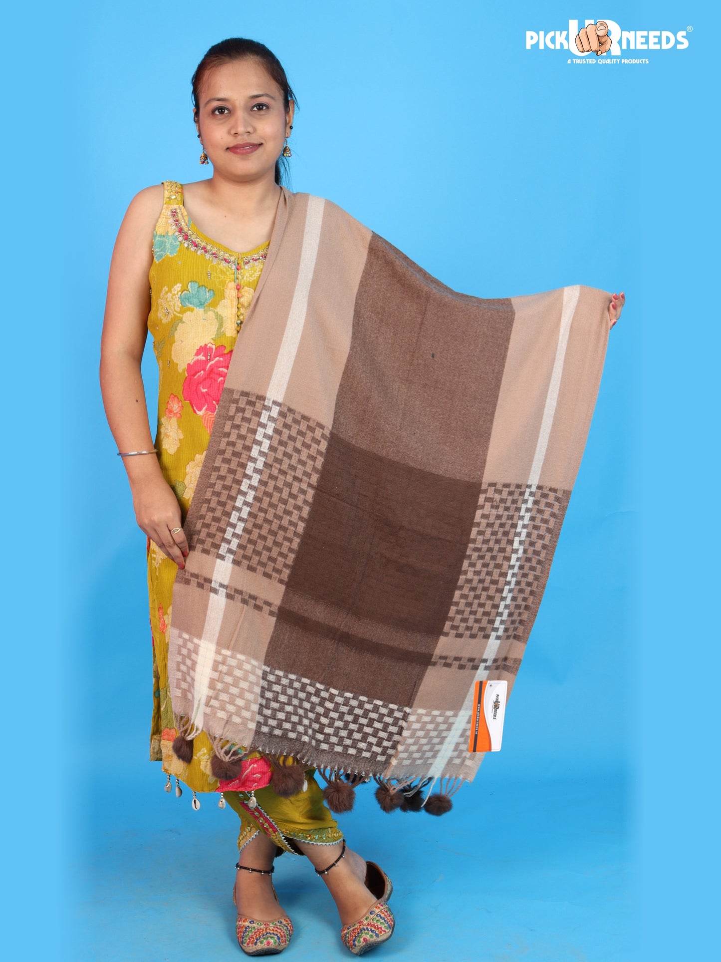 Pick Ur Needs Women Designer Winter Shawl with Geometric Checkered Pattern Shoulder Wrap with Tassels Stylish Stole for Girls Party, Casual & Ethnic Wear
