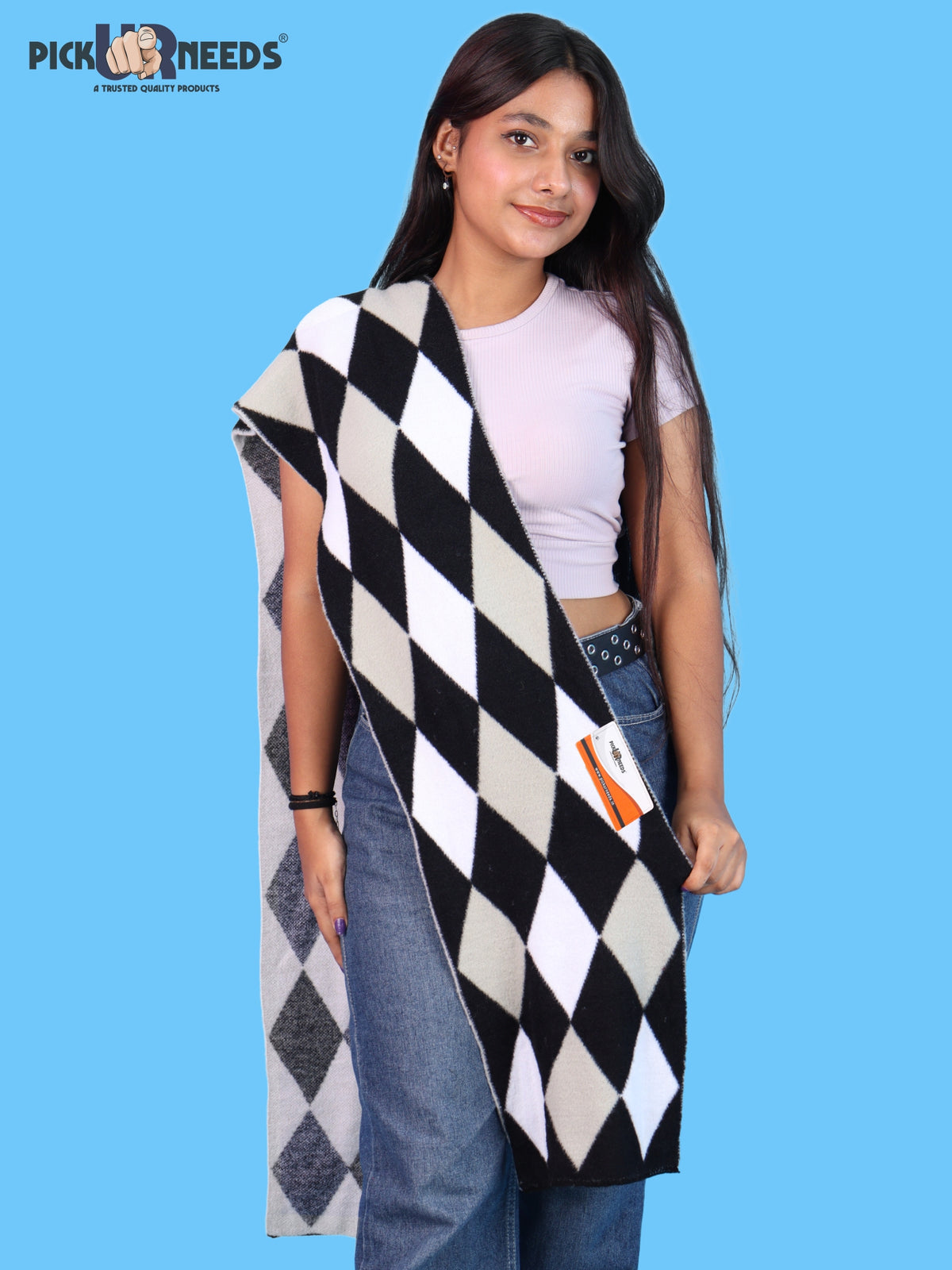 Pick Ur Needs Womens Winter Stole Scarf Soft Warm Geometric Pattern Wrap Stylish Muffler Fashionable Wear For Girls