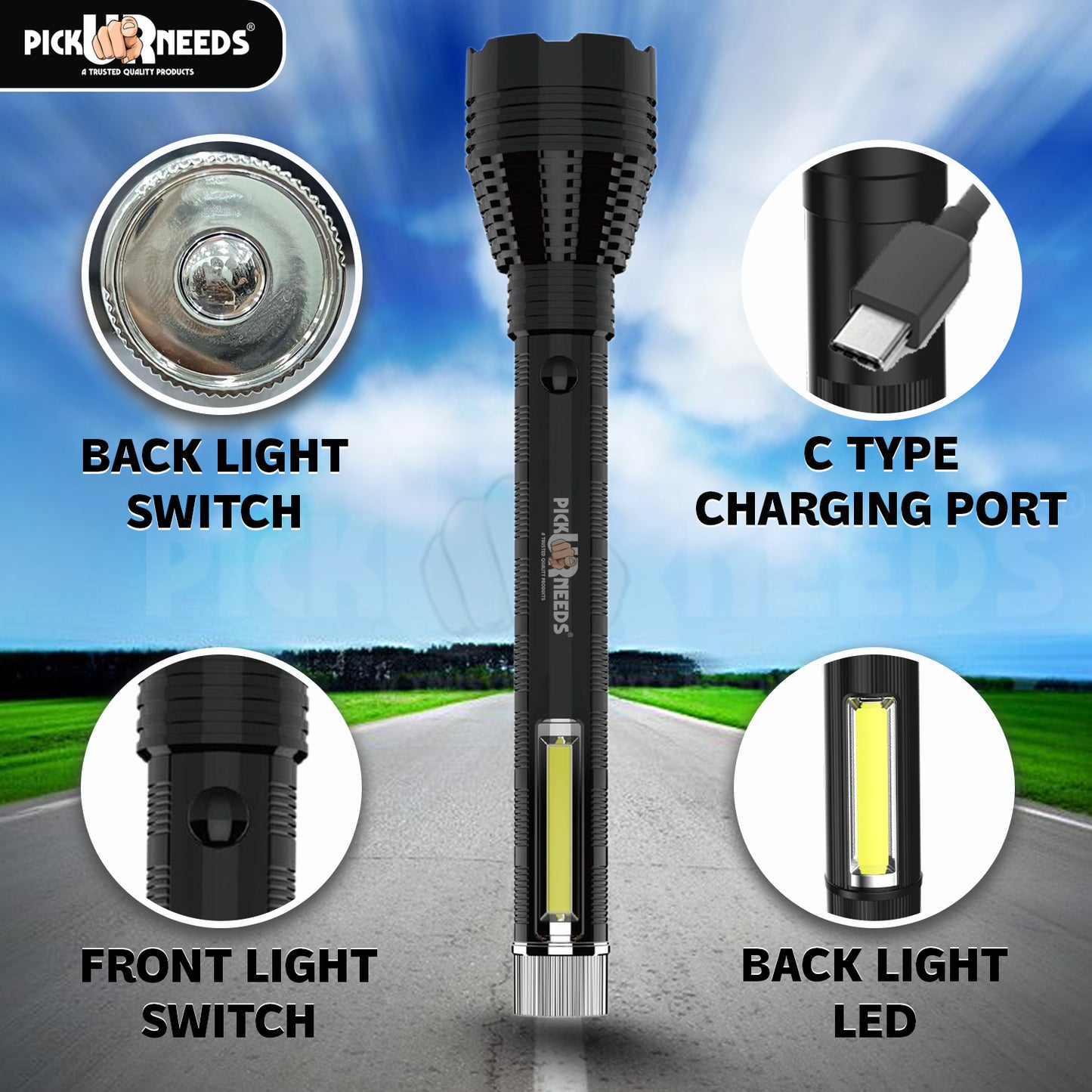 Pick Ur Needs Rechargeable 100W Search Torch+ COB With Strong Brightness 3 Mode LED Light 5 hrs Torch Emergency Light