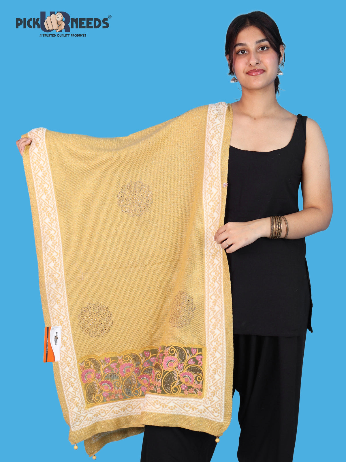 Pick Ur Needs Women Winter Shawl with Net Work Border Shrug & Poncho Style Elegant Winter Wear for Party