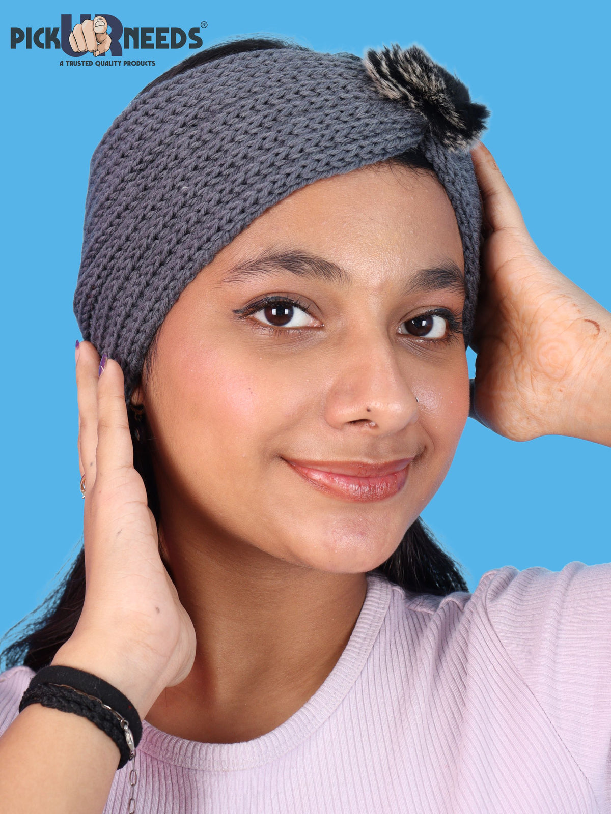Pick Ur Needs Women & Girls Winter Earmuff Headband Kanpatti with Flower Design Soft Knitted Warm Ear Cover