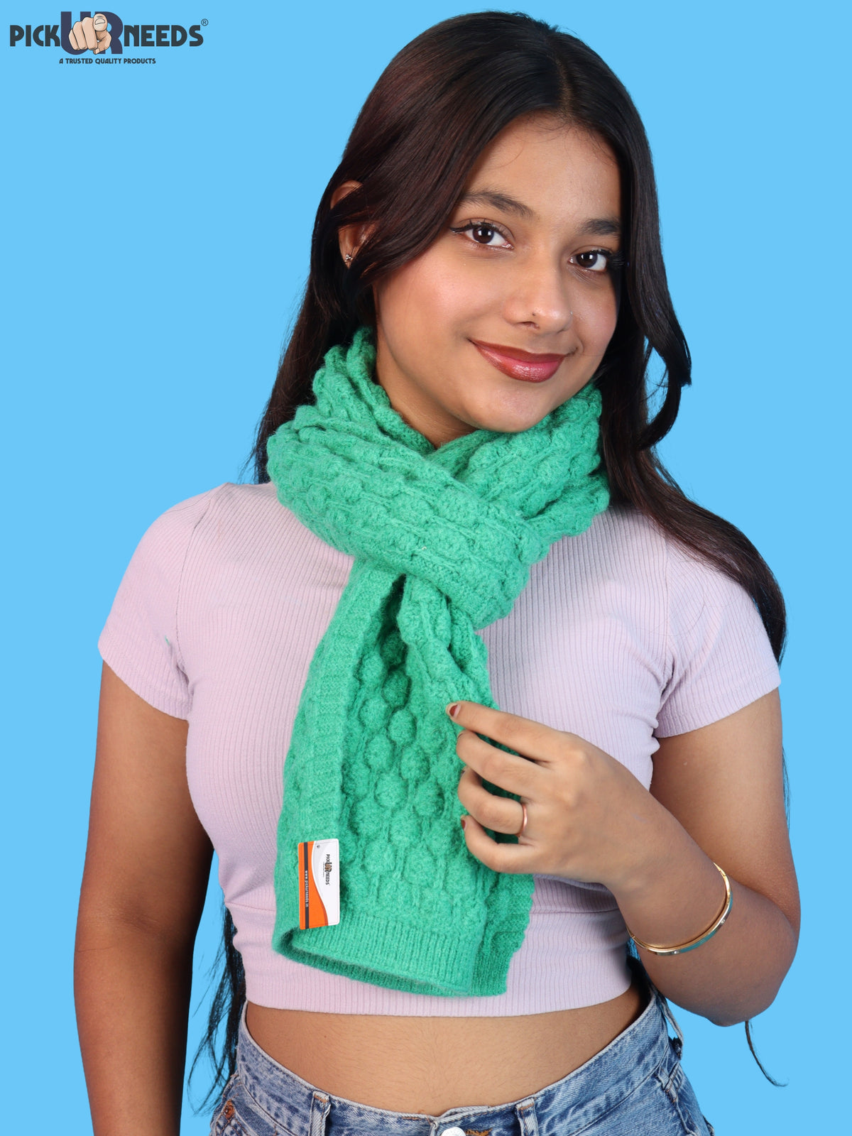 Pick Ur Needs Women and Girls Knitted Winter Muffler, Textured Woollen Scarf with Elegant Woven Pattern, Soft Warm Lightweight Neck Wrap