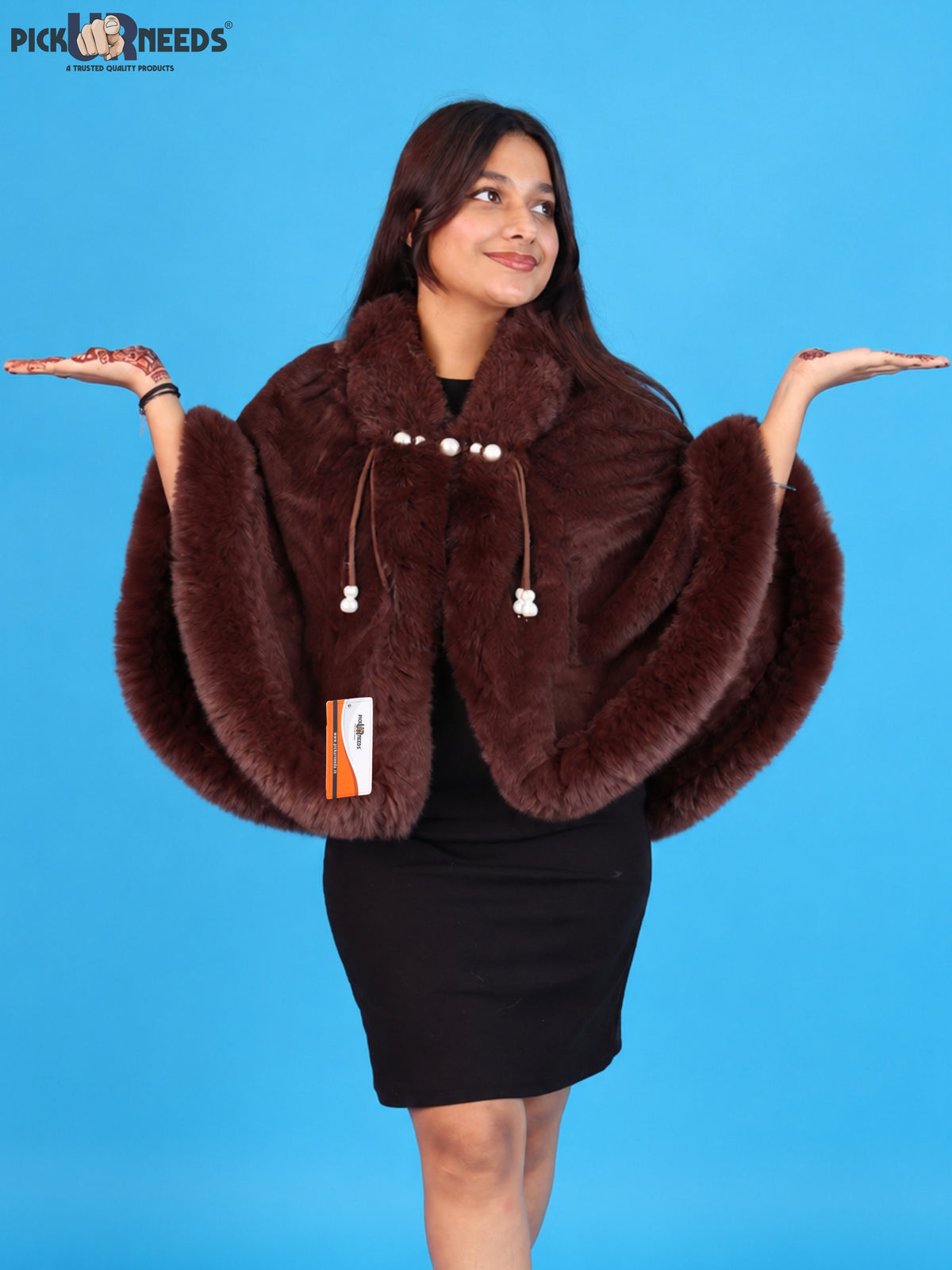 Pick Ur Needs Elegant Faux Fur Womens Shrug with Plush Collar,Soft Warm Winter Cape Poncho, Stylish Fluffy Shoulder Wrap for Ladies & Girls