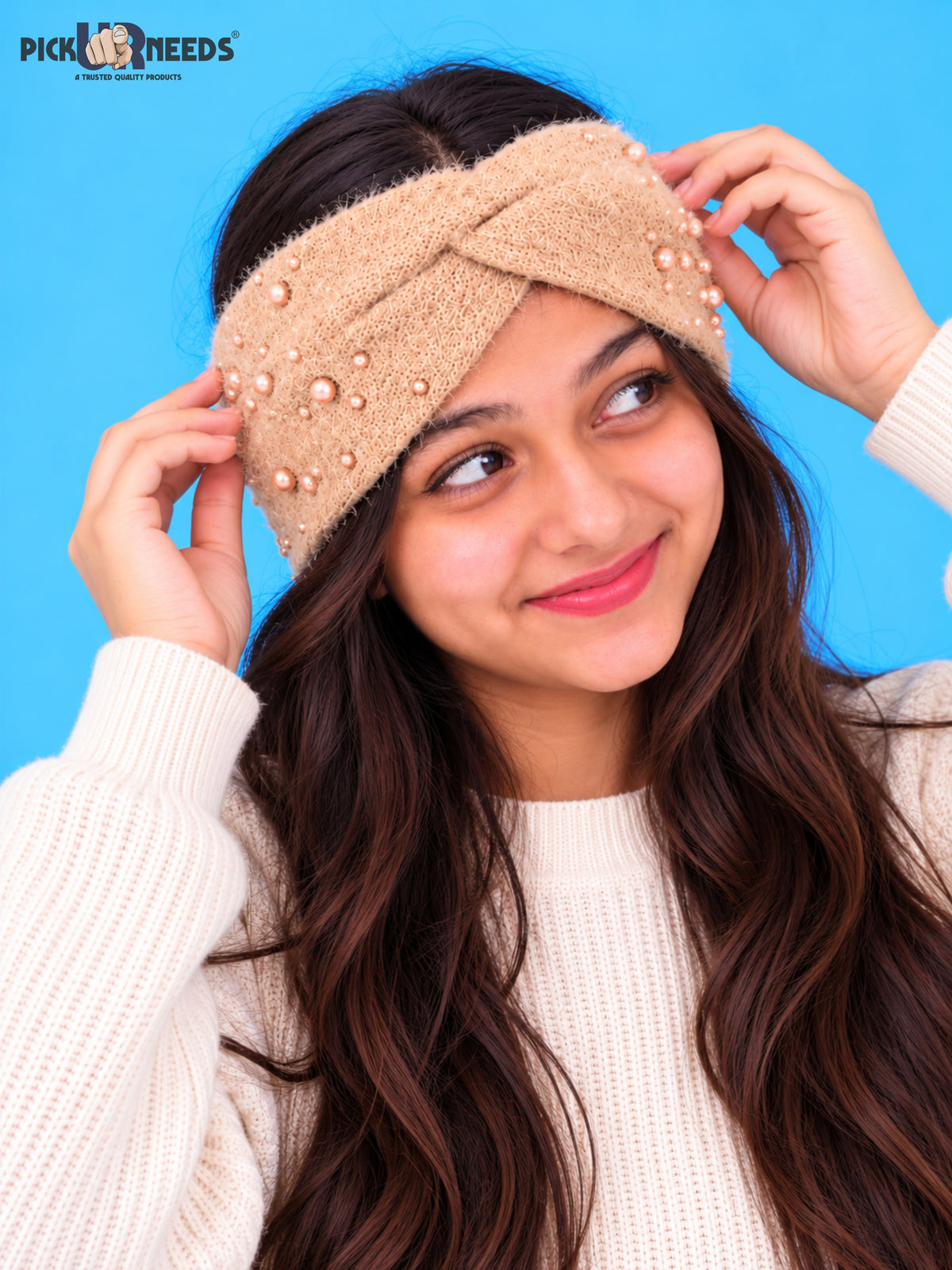 Pick Ur Needs Winter Ear Warmer Kanpatti Soft Woolen Headband with Elegant Pearl Design Warm Stretchable For Womens & Girls