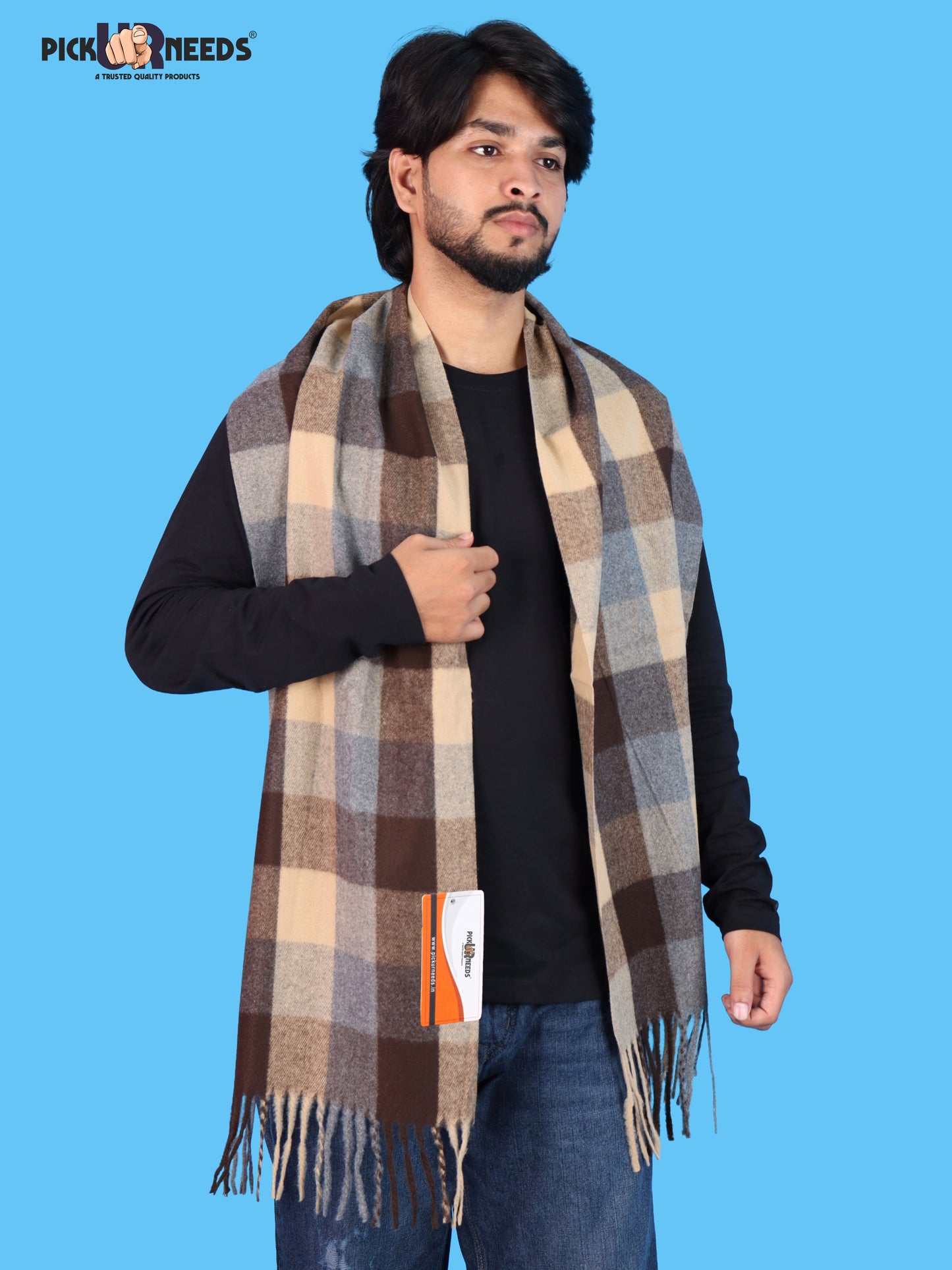 Pick Ur Needs Men’s Winter Muffler Shawl Soft Warm Checkered Scarf with Fringes  Stylish Neck Wrap for Men & Boys  Winter Wear Accessory