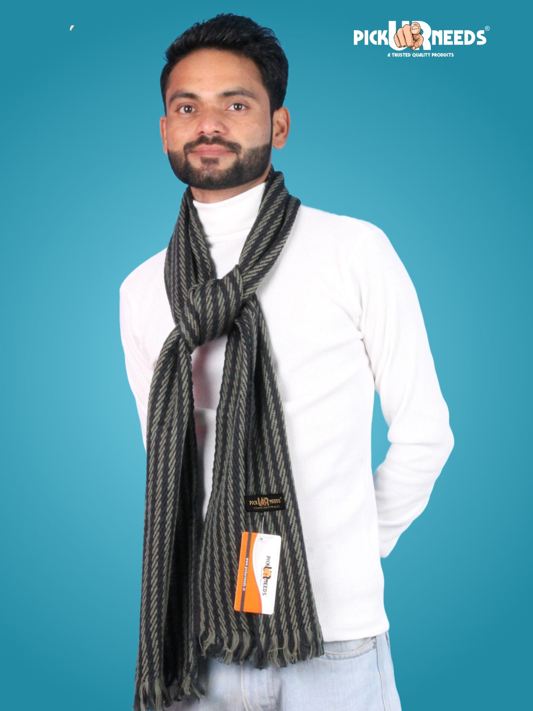 Pick Ur Needs Premium Men's Warm And Stylish Woolen Muffler With Multicolour Stripes And Stylish Tussles Ends