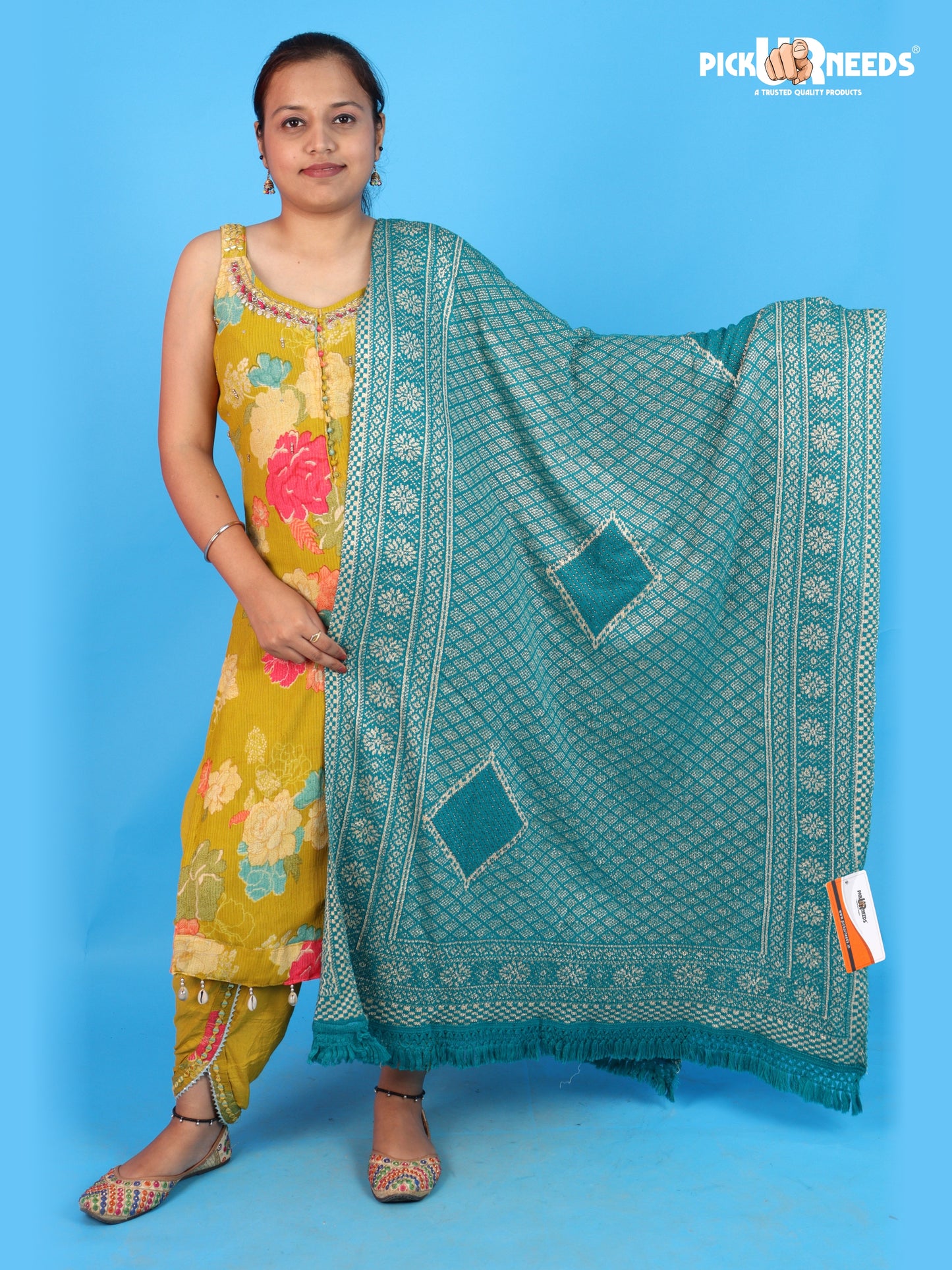 Pick Ur Needs Women & Girls Designer Shawl Stole with Elegant Woven Floral & Geometric Pattern, Soft Warm Winter Wrap with Fringed Border, Stylish Shoulder Scarf for Ladies