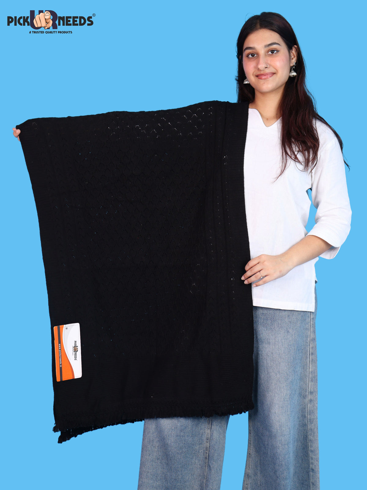 Pick Ur Needs Wool Self Design Women Shawl