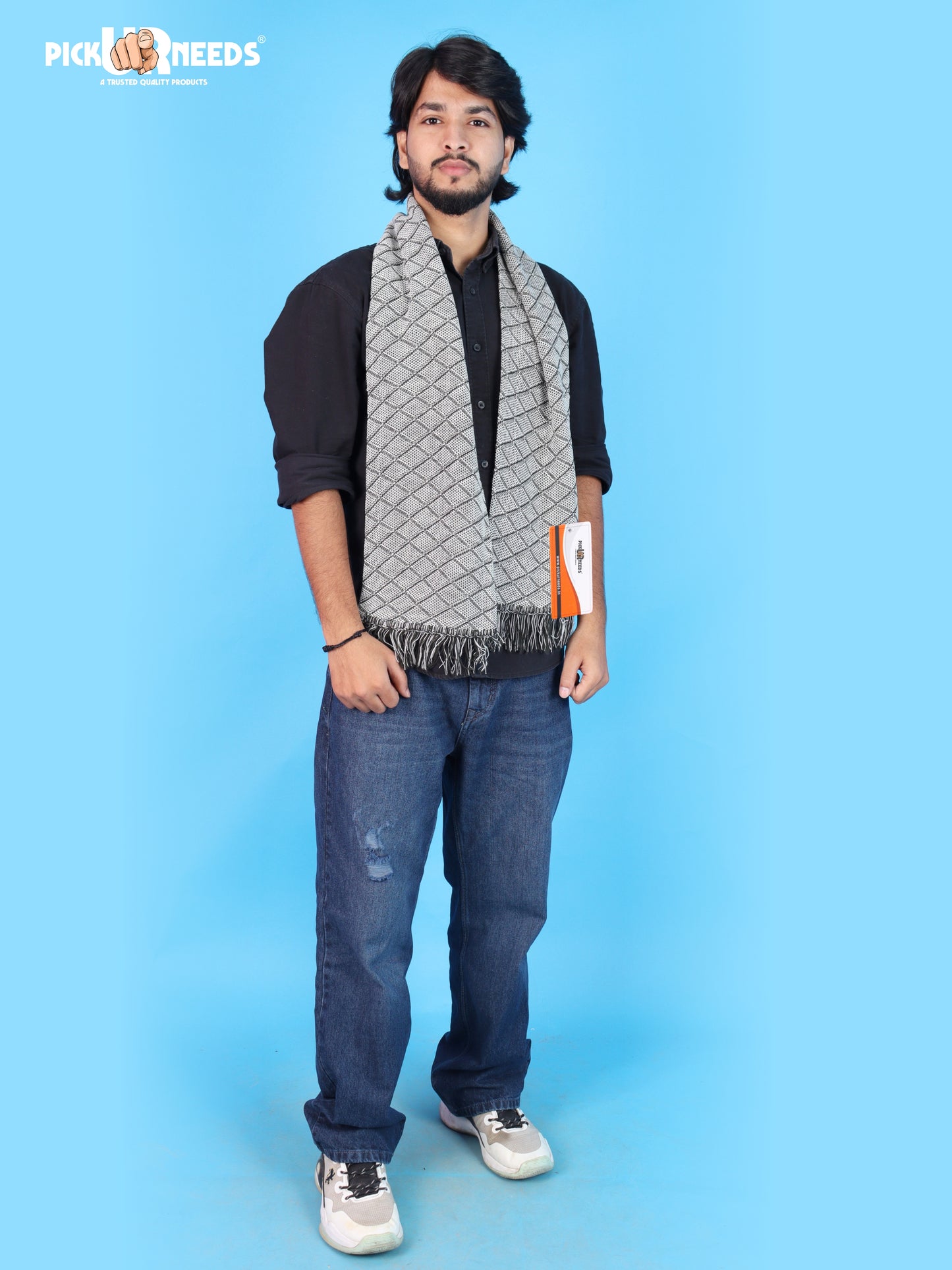 Pick Ur Needs Premium Men's Warm And Stylish Woolen Muffler Angoora With Solid Color Plain Design And Stylish Tussles Ends Muffler For Men