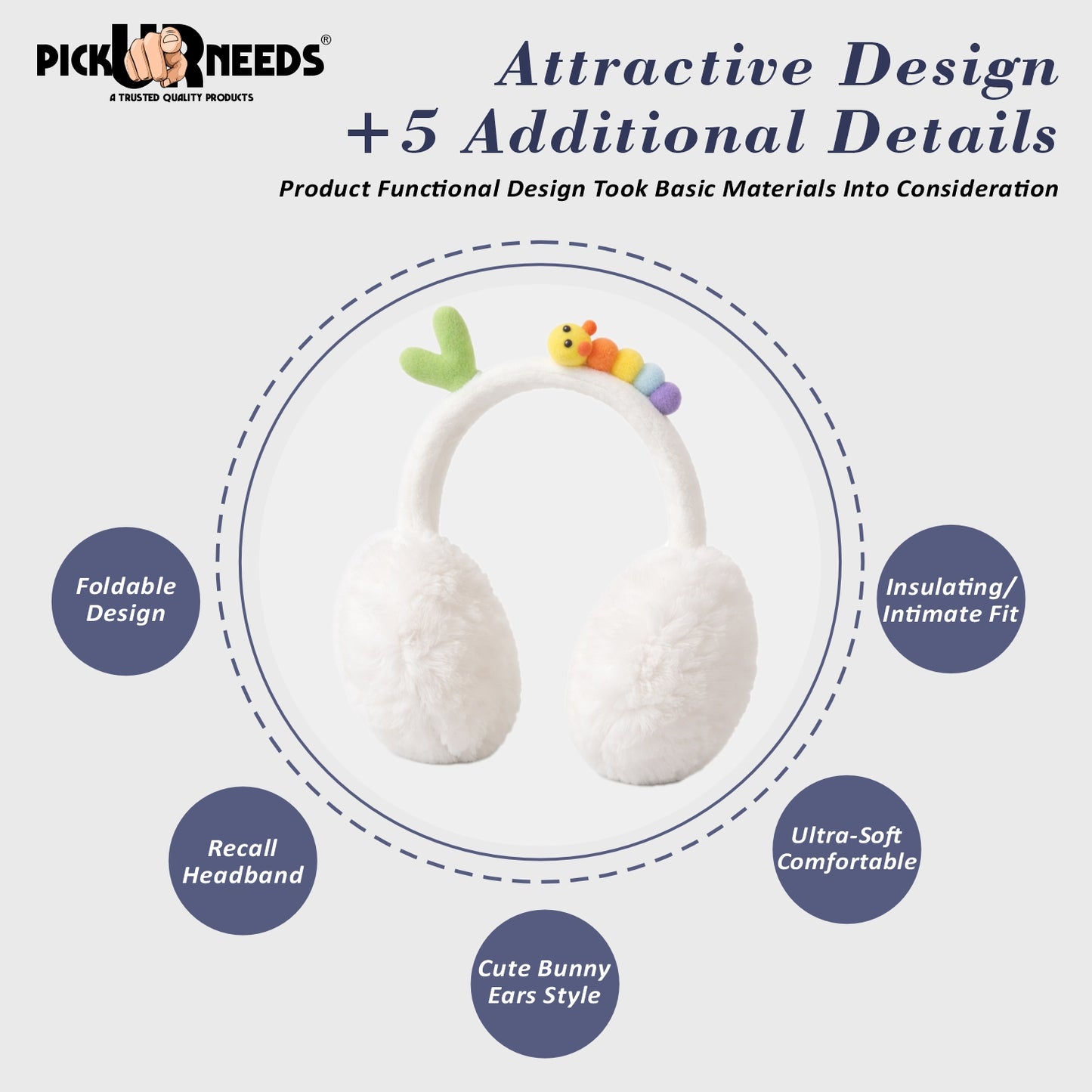 Pick Ur Needs Cute Caterpillar Ear Muffs for Women & Girls – Fluffy Plush Winter Earmuffs, Ear Warmers, Soft Cozy Outdoor Accessory