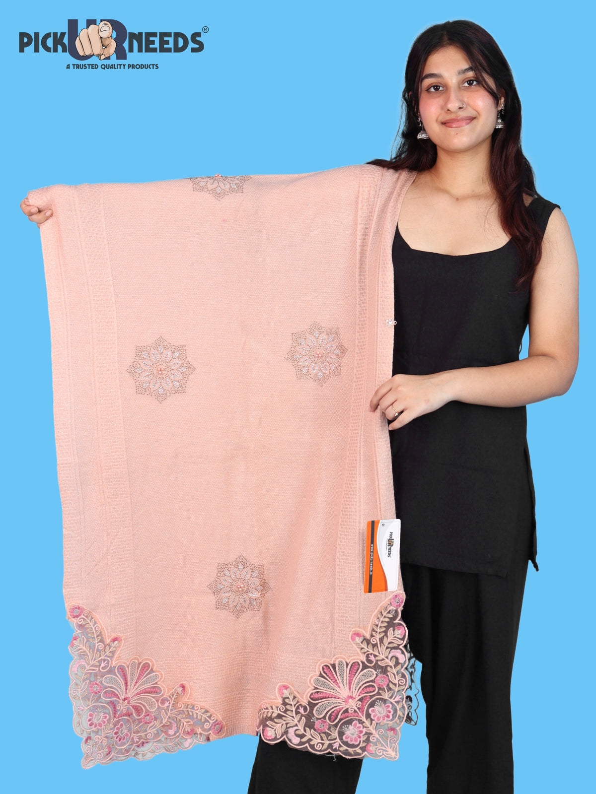Pick Ur Needs Women & Girls Knitted Woolen Shawl Net Work Floral Border Multi-Style Poncho Shrug Wrap for Wedding Party & Special Occasions