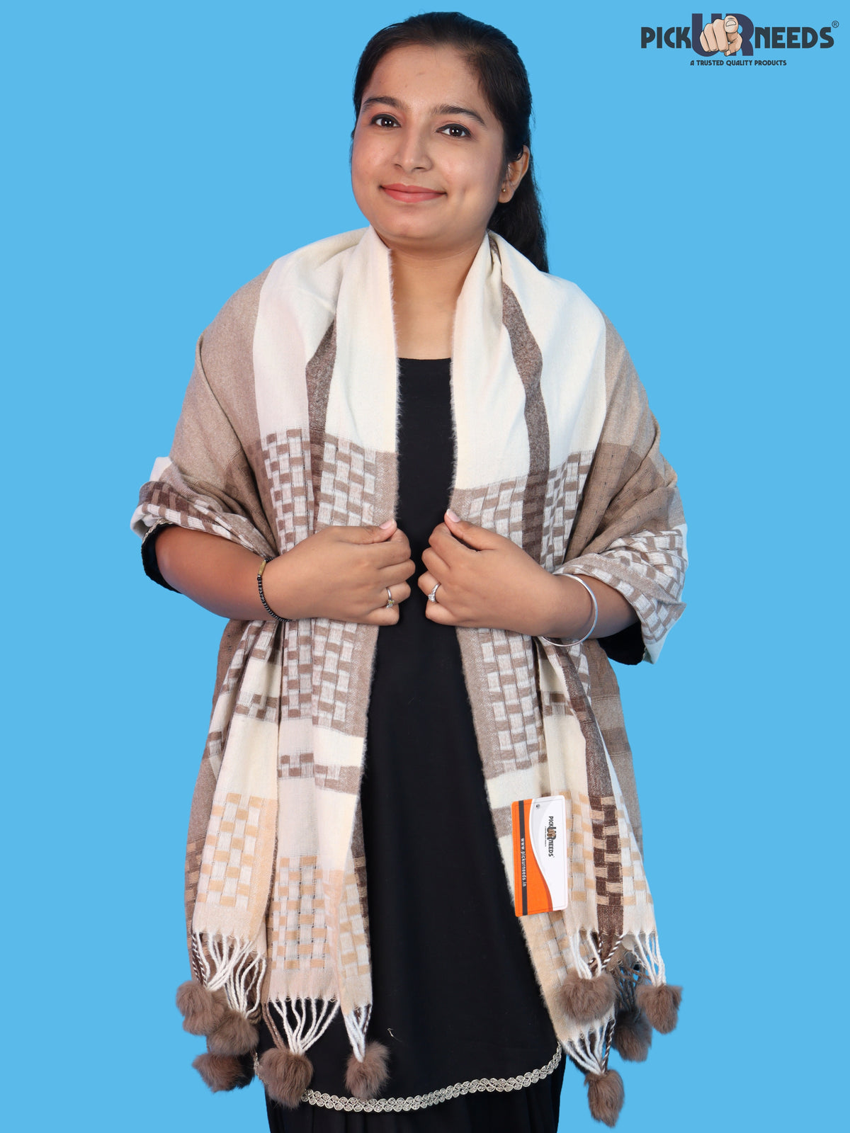 Pick Ur Needs Women Designer Winter Shawl with Geometric Checkered Pattern Shoulder Wrap with Tassels Stylish Stole for Girls Party, Casual & Ethnic Wear