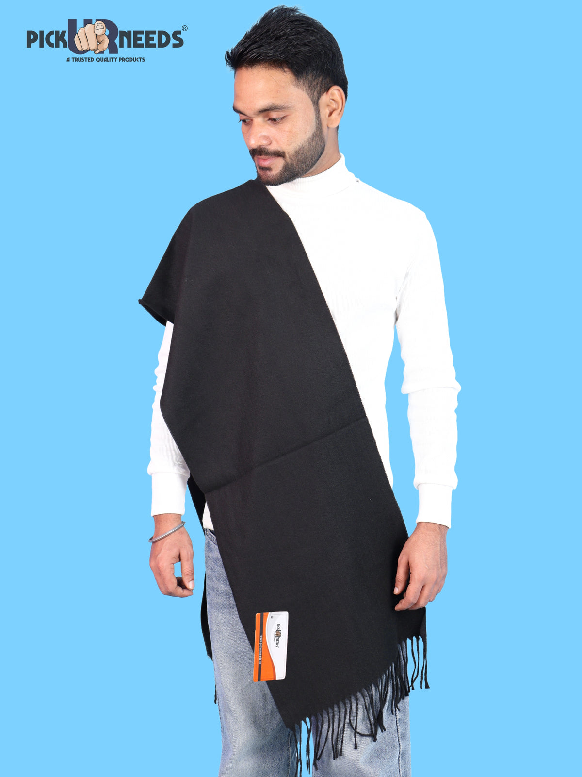 Pick Ur Needs Men’s Woolen Muffler Scarf Soft Warm Boys Winter Neck Wrap, Elegant Solid Style, Long Design with Decorative Fringes