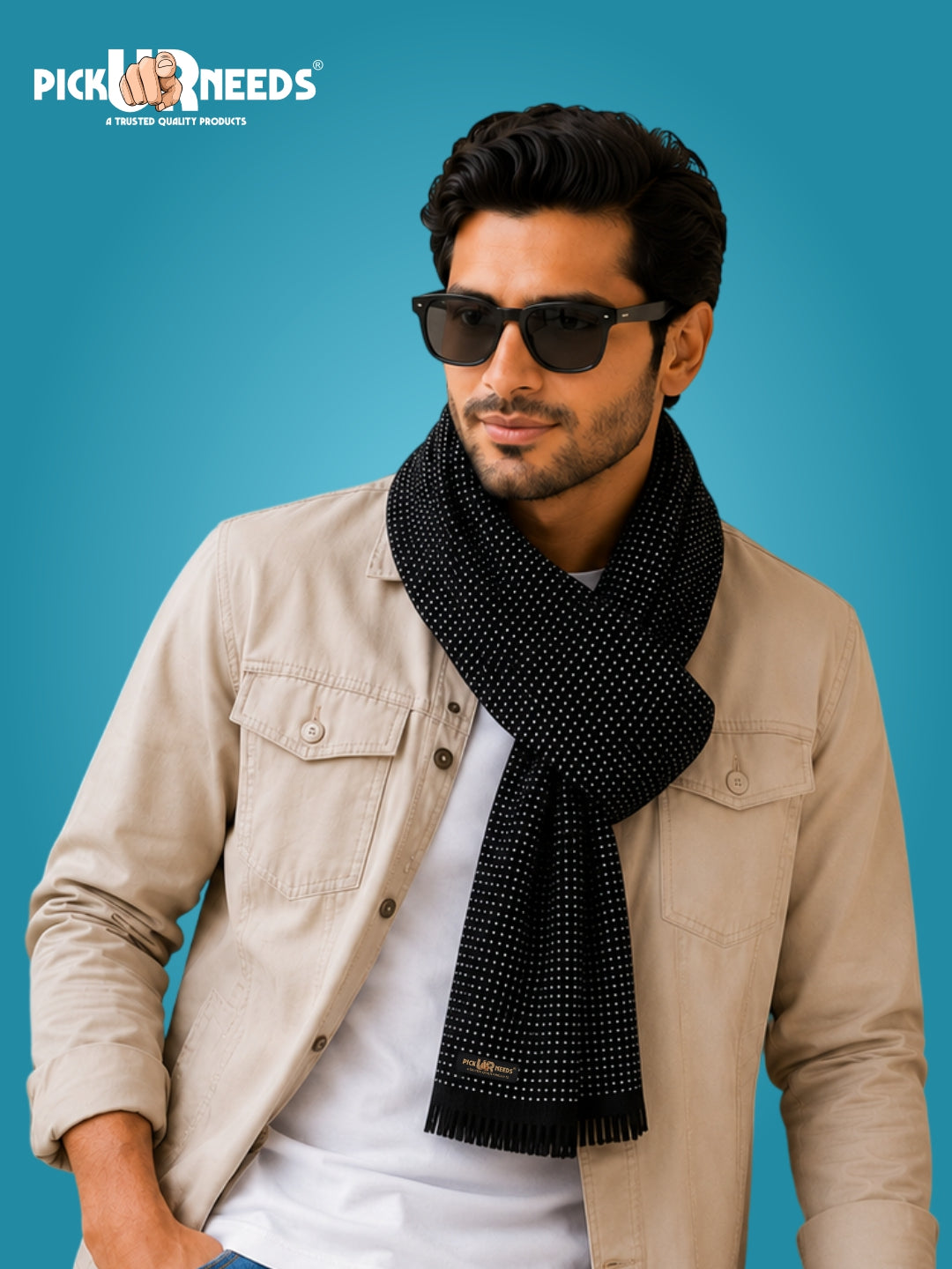 Pick Ur Needs Wool Blend Muffler for Men Soft Winter Scarf with Elegant Checks All-Day Comfort