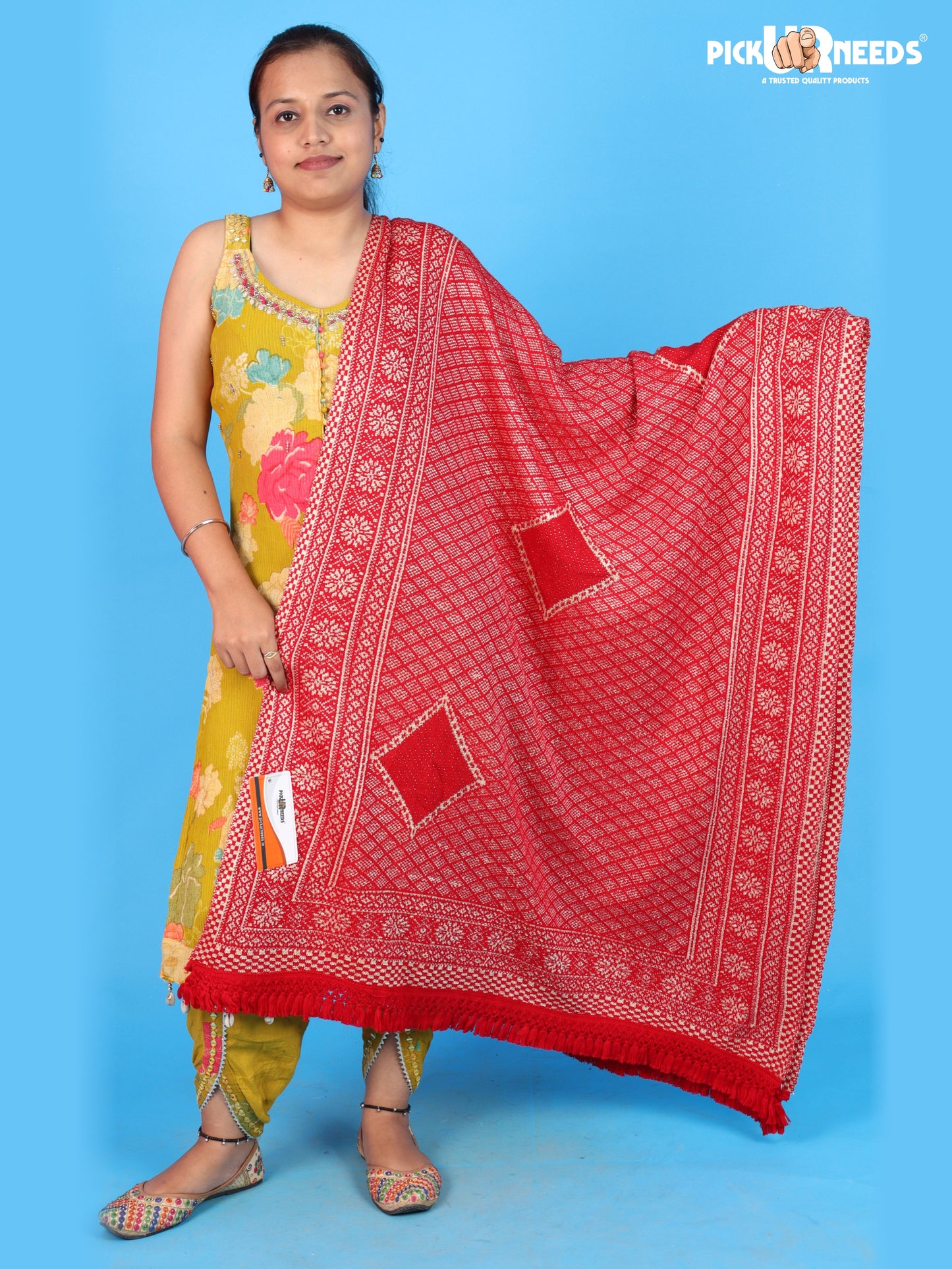 Pick Ur Needs Women & Girls Designer Shawl Stole with Elegant Woven Floral & Geometric Pattern, Soft Warm Winter Wrap with Fringed Border, Stylish Shoulder Scarf for Ladies