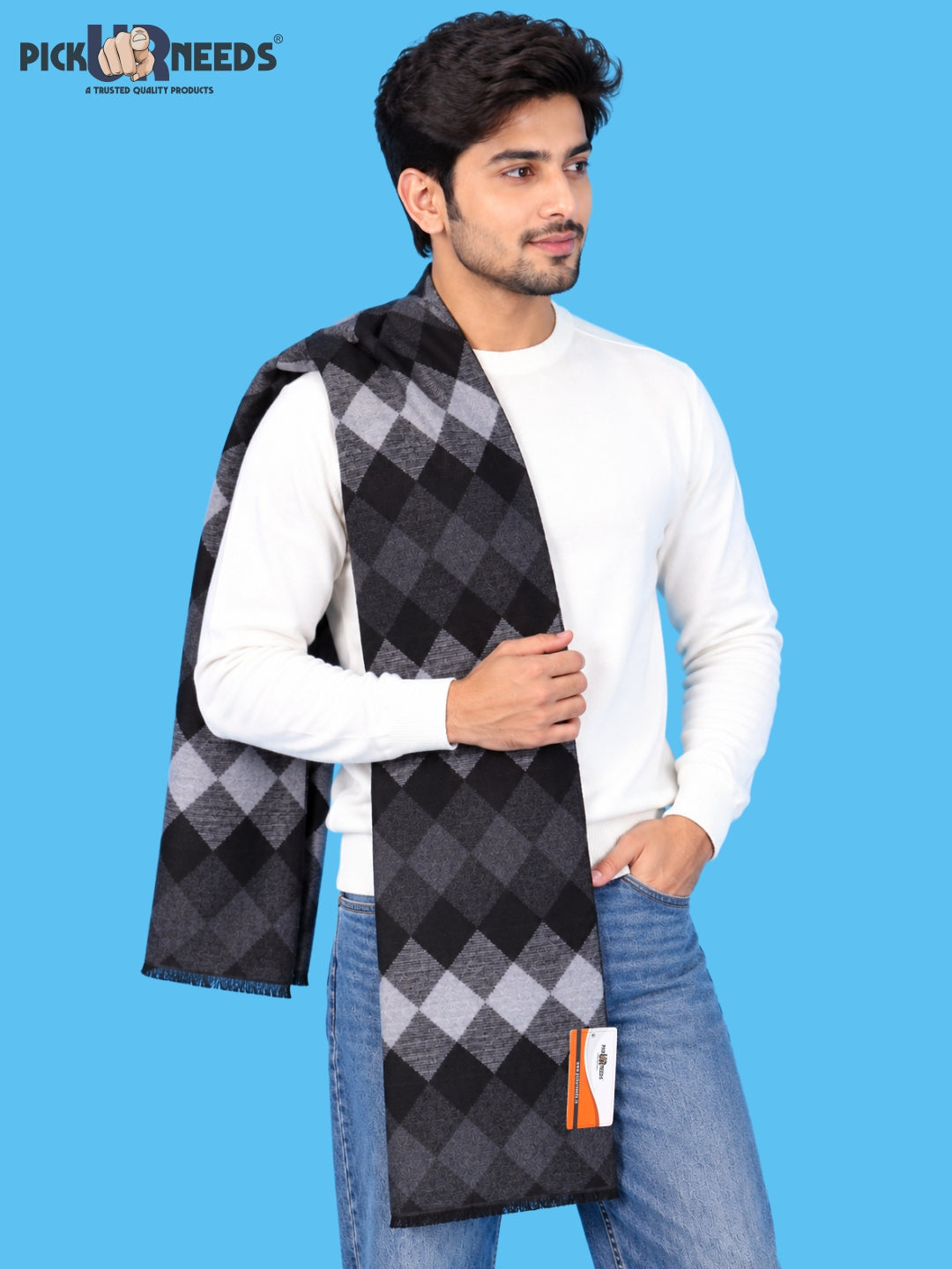 Pick Ur Needs Premium Winter Muffler for Men & Boys Soft & Warm Checkered Design Woolen Style Scarf Stylish Long Neck Wrap for Winter Wear