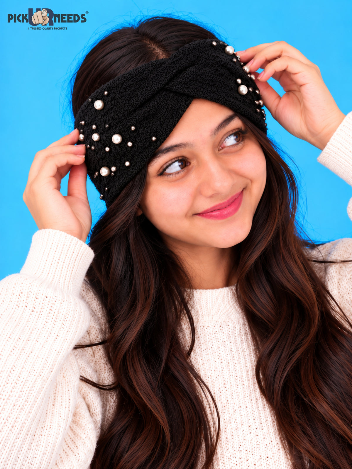 Pick Ur Needs Winter Ear Warmer Kanpatti Soft Woolen Headband with Elegant Pearl Design Warm Stretchable For Womens & Girls