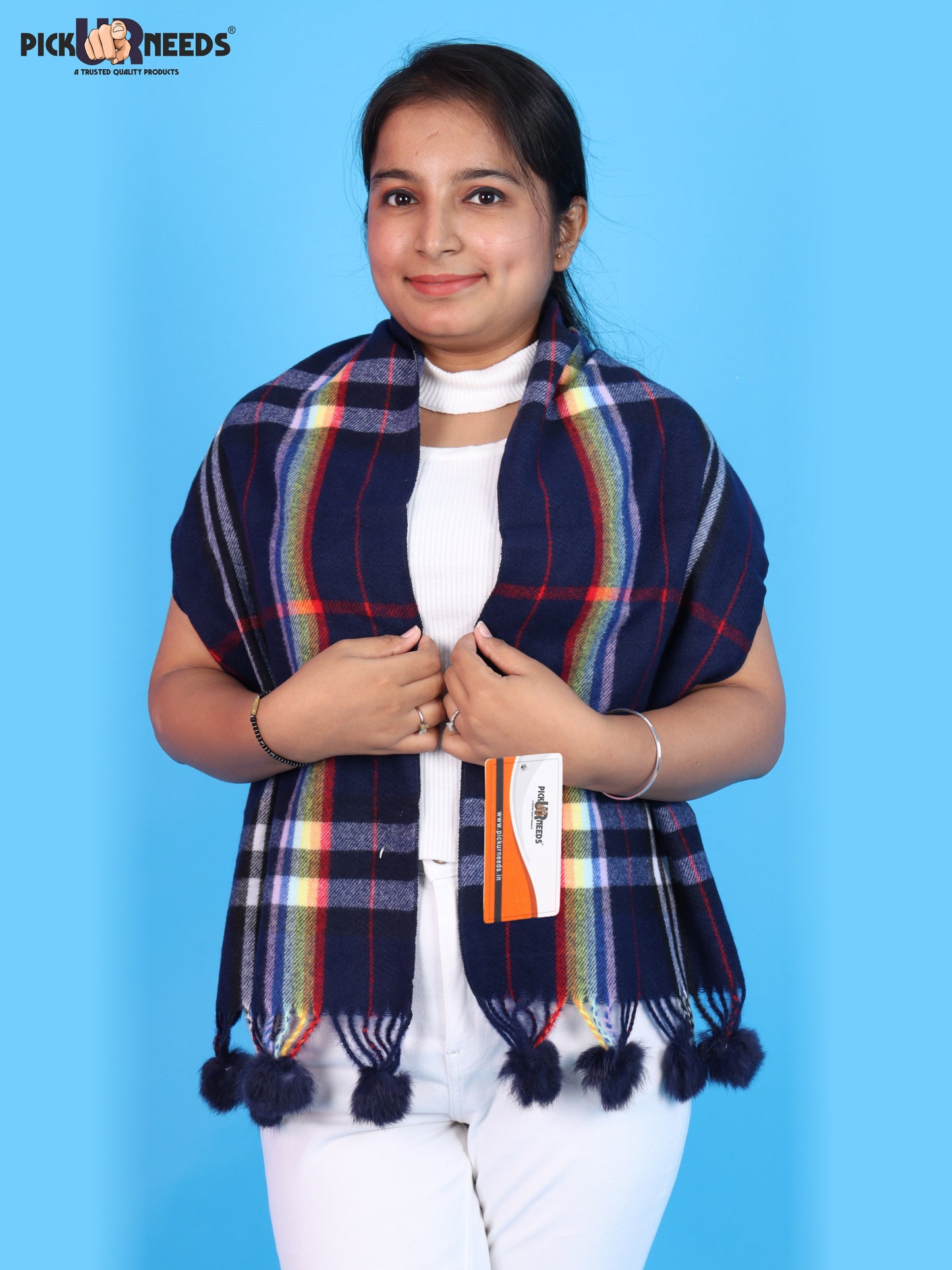 Pick Ur Needs Women’s Winter Scarf for Stylish & Comfortable Girls Wear Soft Warm Printed Muffler with Fringe & Pom Pom Detailing