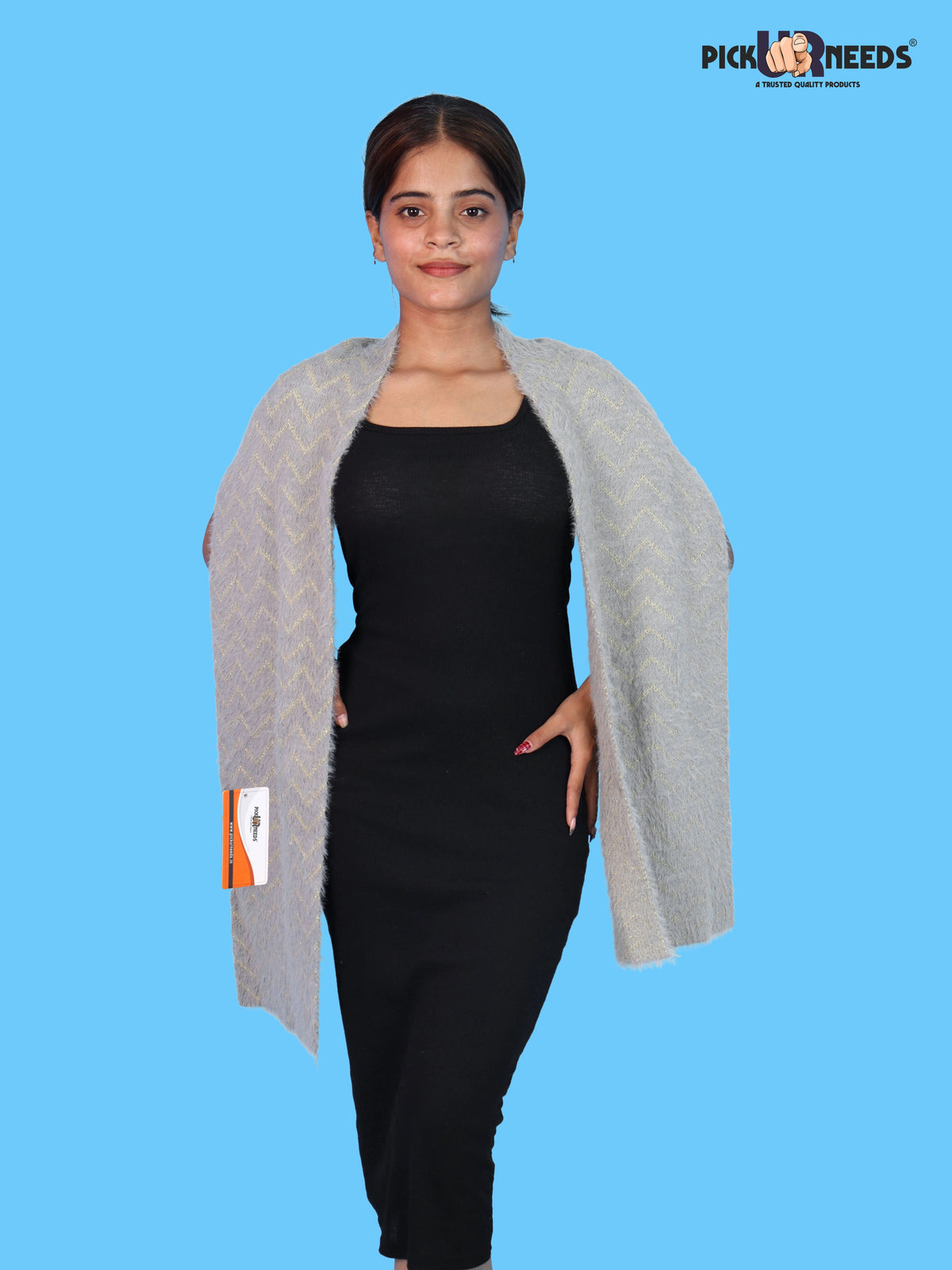 Pick Ur Needs Premium Woolen Winter Muffler with Gold Zigzag Pattern | Soft, Warm & Stylish Scarf for Women