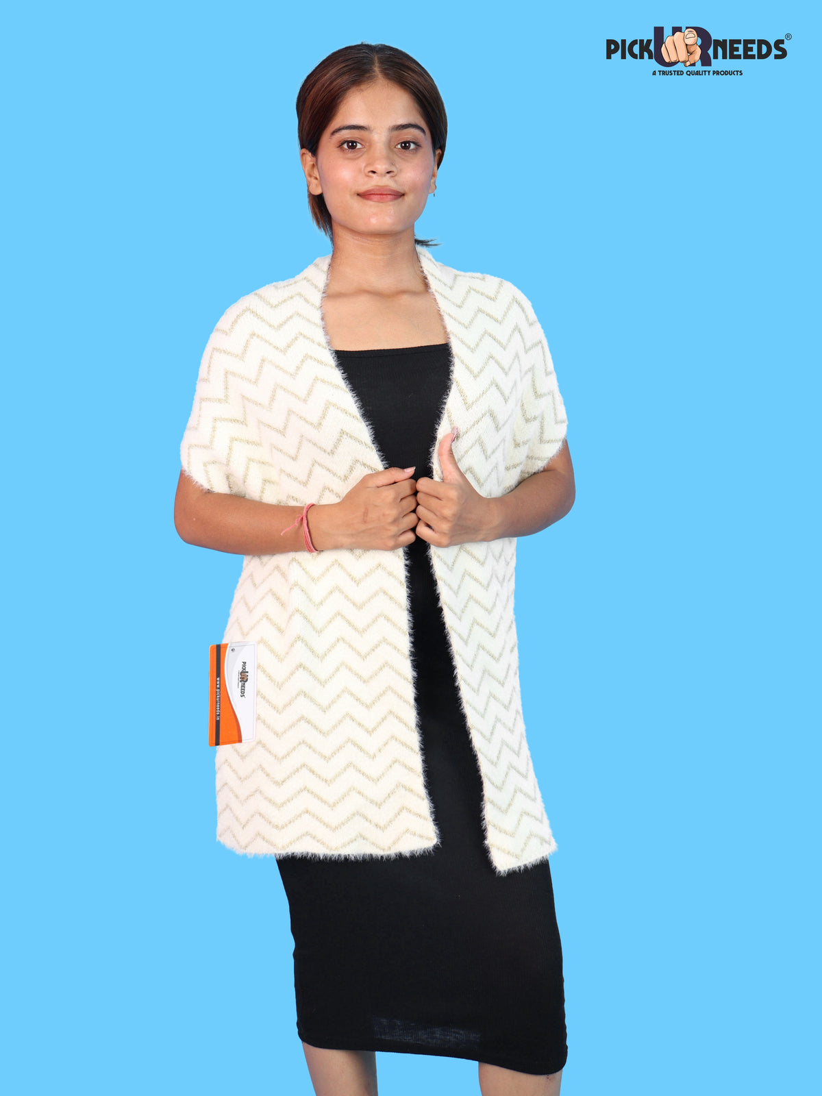 Pick Ur Needs Premium Woolen Winter Muffler with Gold Zigzag Pattern | Soft, Warm & Stylish Scarf for Women
