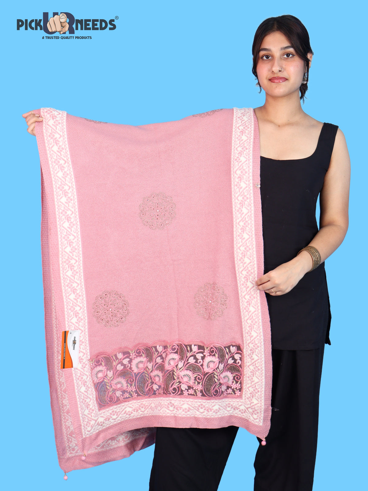 Pick Ur Needs Women Winter Shawl with Net Work Border Shrug & Poncho Style Elegant Winter Wear for Party