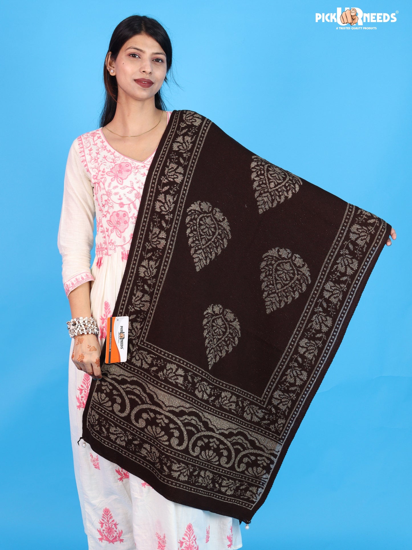 Pick Ur Needs Womens & Girls Soft Knitted Winter Shawl with Elegant Floral & Geometric Pattern, Warm Lightweight Stylish Stole For Ladies
