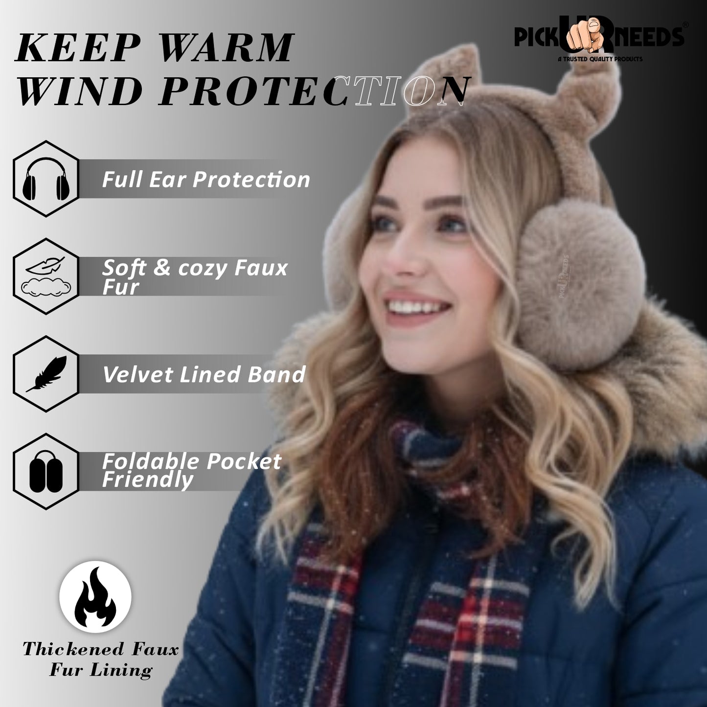 Pick Ur Needs Cute Cat Ear Muffs for Women & Kids – Foldable Ultra-Soft Winter Earmuffs, Lightweight Plush Ear Warmers