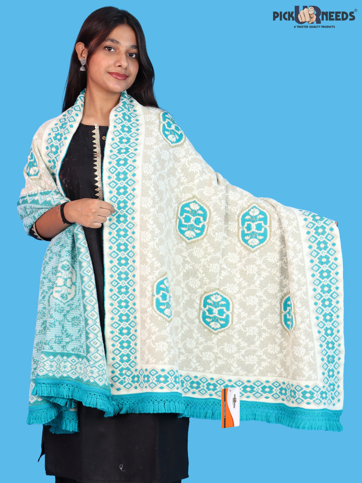 Pick Ur Needs Printed Women’s Woolen Shawl with Elegant Floral Pattern & Fur Border