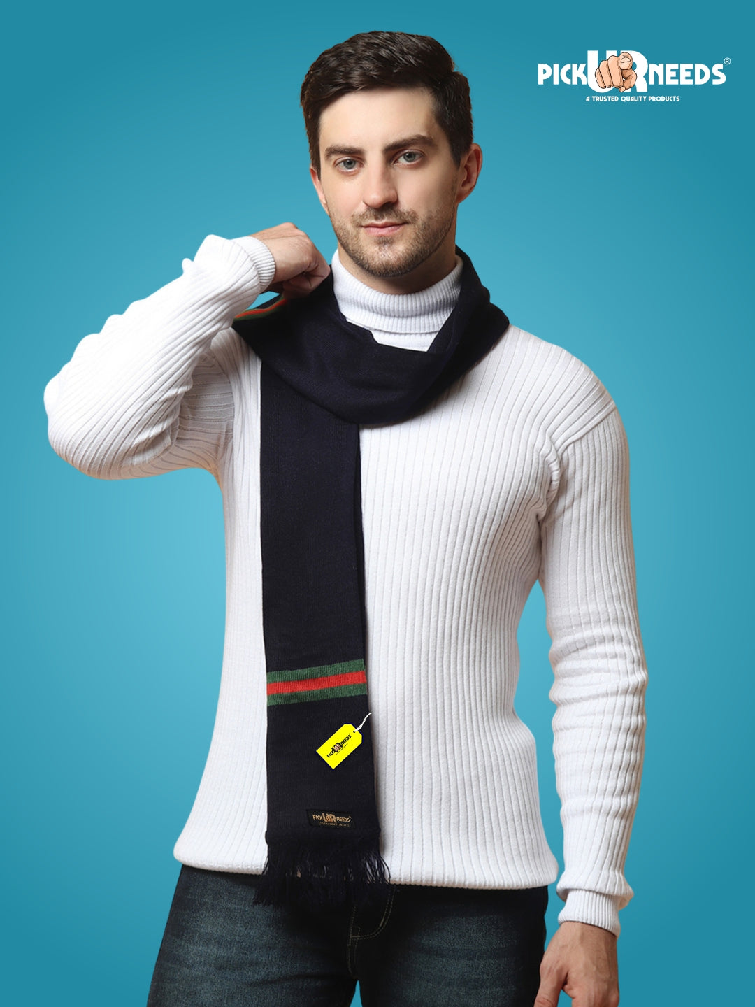 Pick Ur Needs Premium Woolen Muffler for Men Soft Warm Winter Scarf Stylish Striped Design Long & Comfortable Neck Wrap