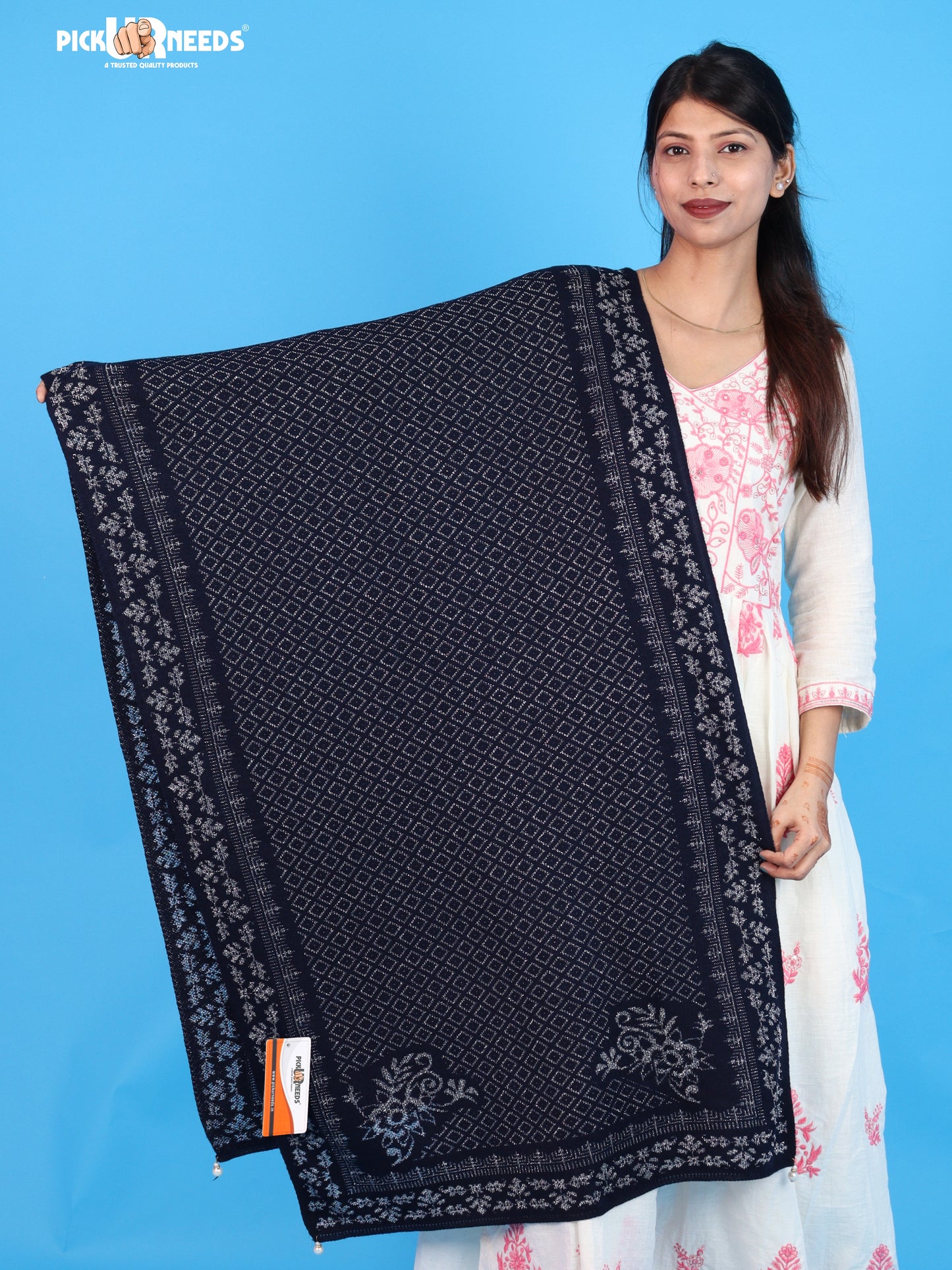 Pick Ur Needs Ladies Printed Winter Shawl with Elegant Pattern Soft Knitted Stole with Designer Border & Tassel Finish Comfortable Shoulder Wrap for