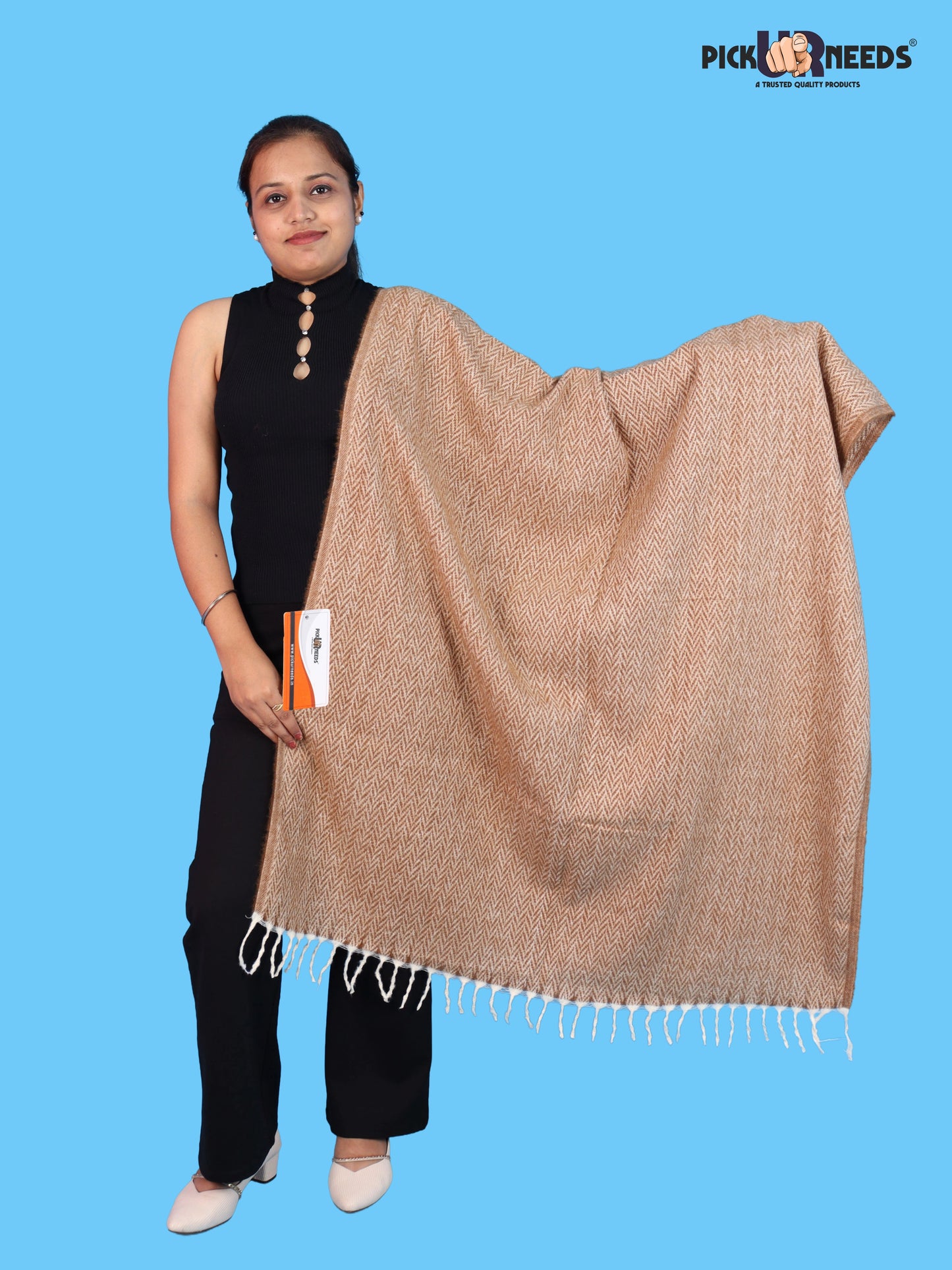 Pick Ur Needs Women’s Winter Muffler Shawl Soft & Warm Knitted Herringbone Wrap with Elegant Fringe Stole For Girls