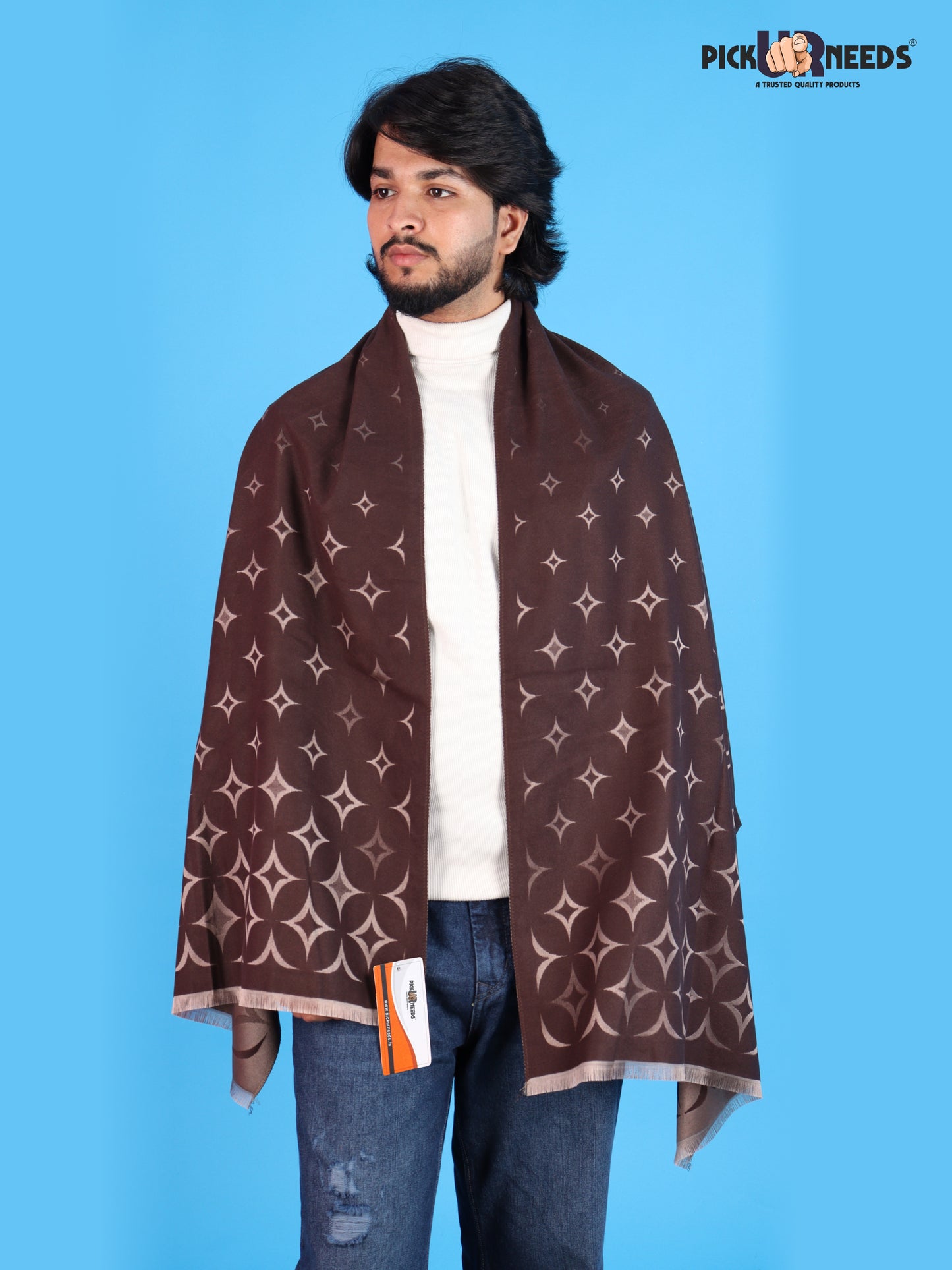 Pick Ur Needs Mens 2-in-1 Reversible Shawl Stylish Printed Winter Shawl for Boys Soft Warm Woolen Stole Premium Large Winter Wrap