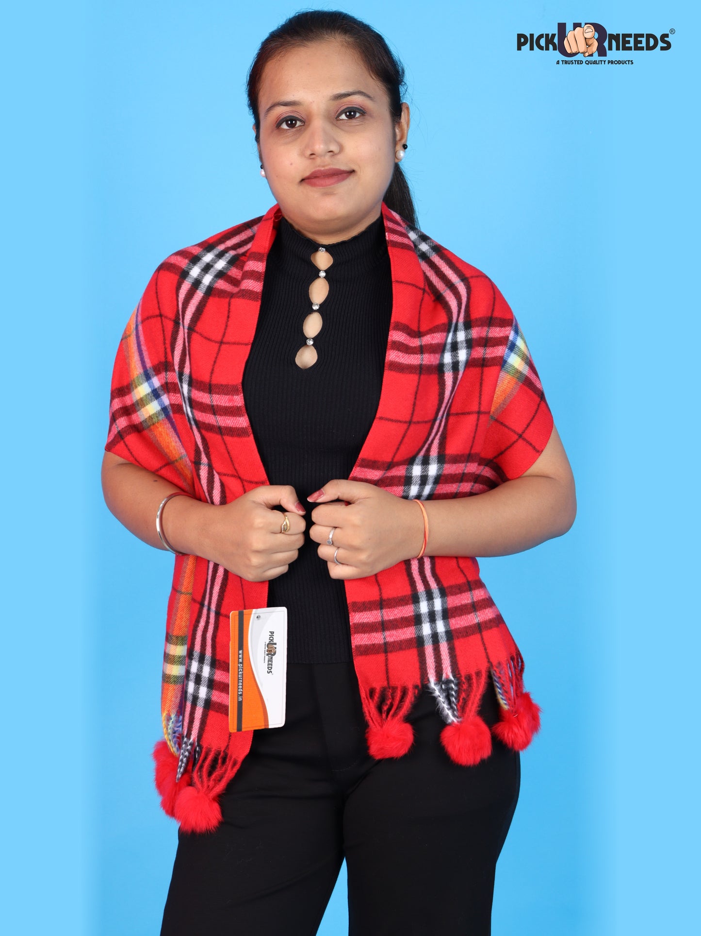 Pick Ur Needs Women’s Winter Scarf for Stylish & Comfortable Girls Wear Soft Warm Printed Muffler with Fringe & Pom Pom Detailing