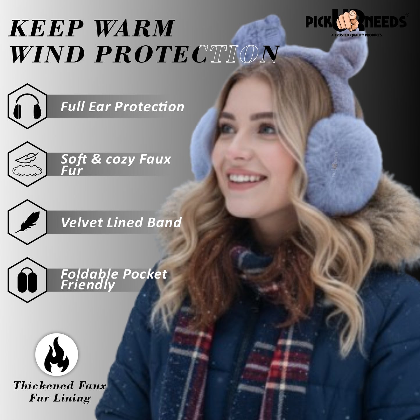 Pick Ur Needs Cute Cat Ear Muffs for Women & Kids – Foldable Ultra-Soft Winter Earmuffs, Lightweight Plush Ear Warmers