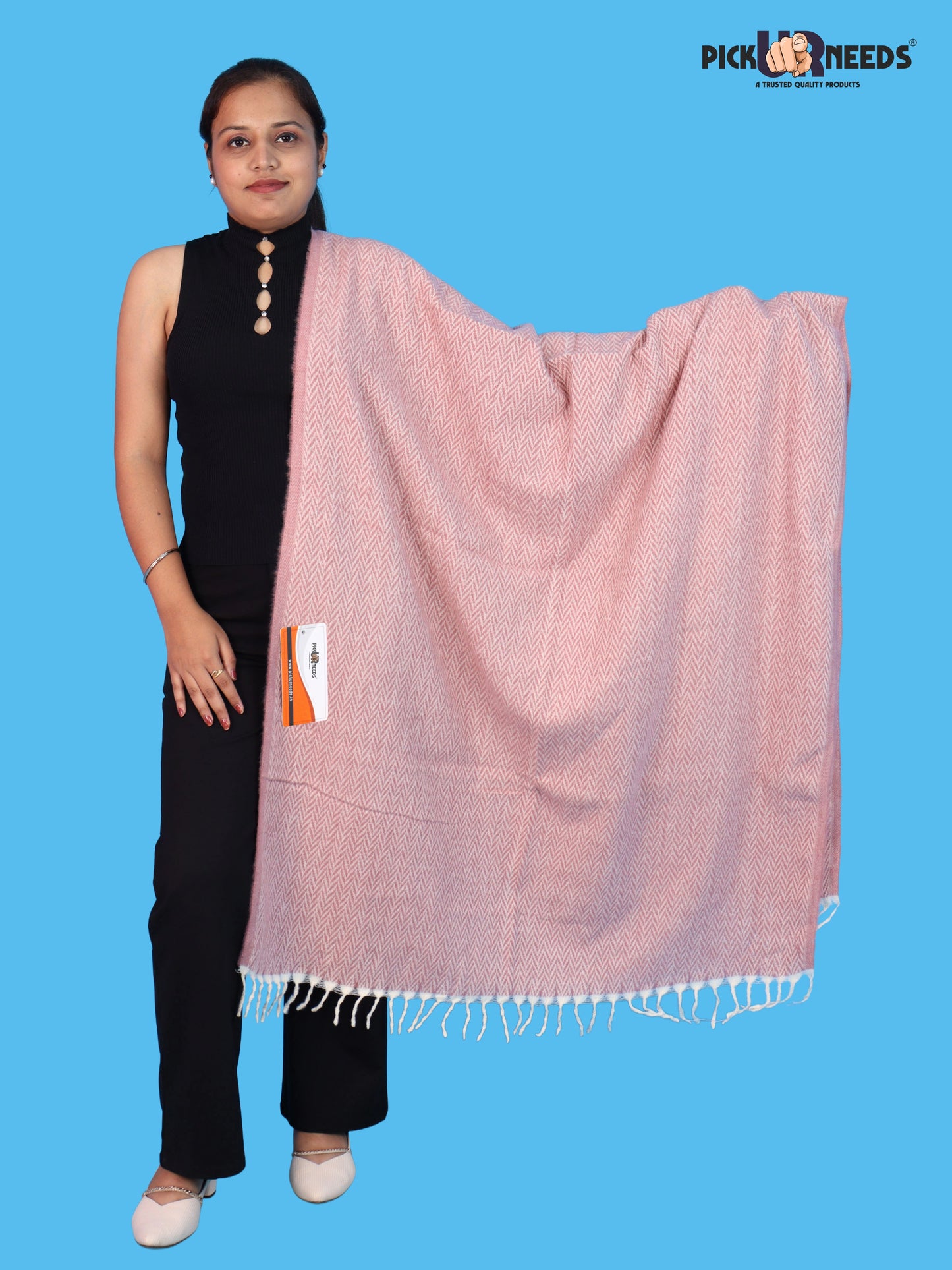 Pick Ur Needs Women’s Winter Muffler Shawl Soft & Warm Knitted Herringbone Wrap with Elegant Fringe Stole For Girls