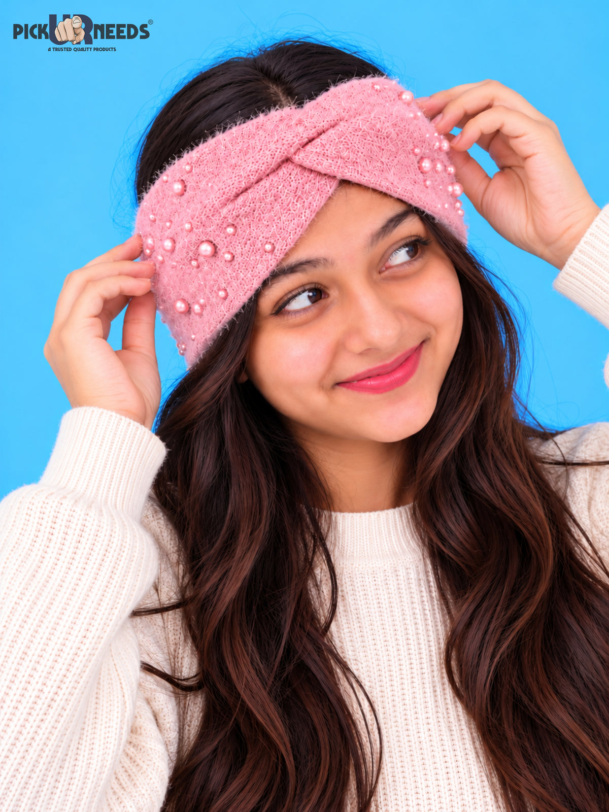 Pick Ur Needs Winter Ear Warmer Kanpatti Soft Woolen Headband with Elegant Pearl Design Warm Stretchable For Womens & Girls